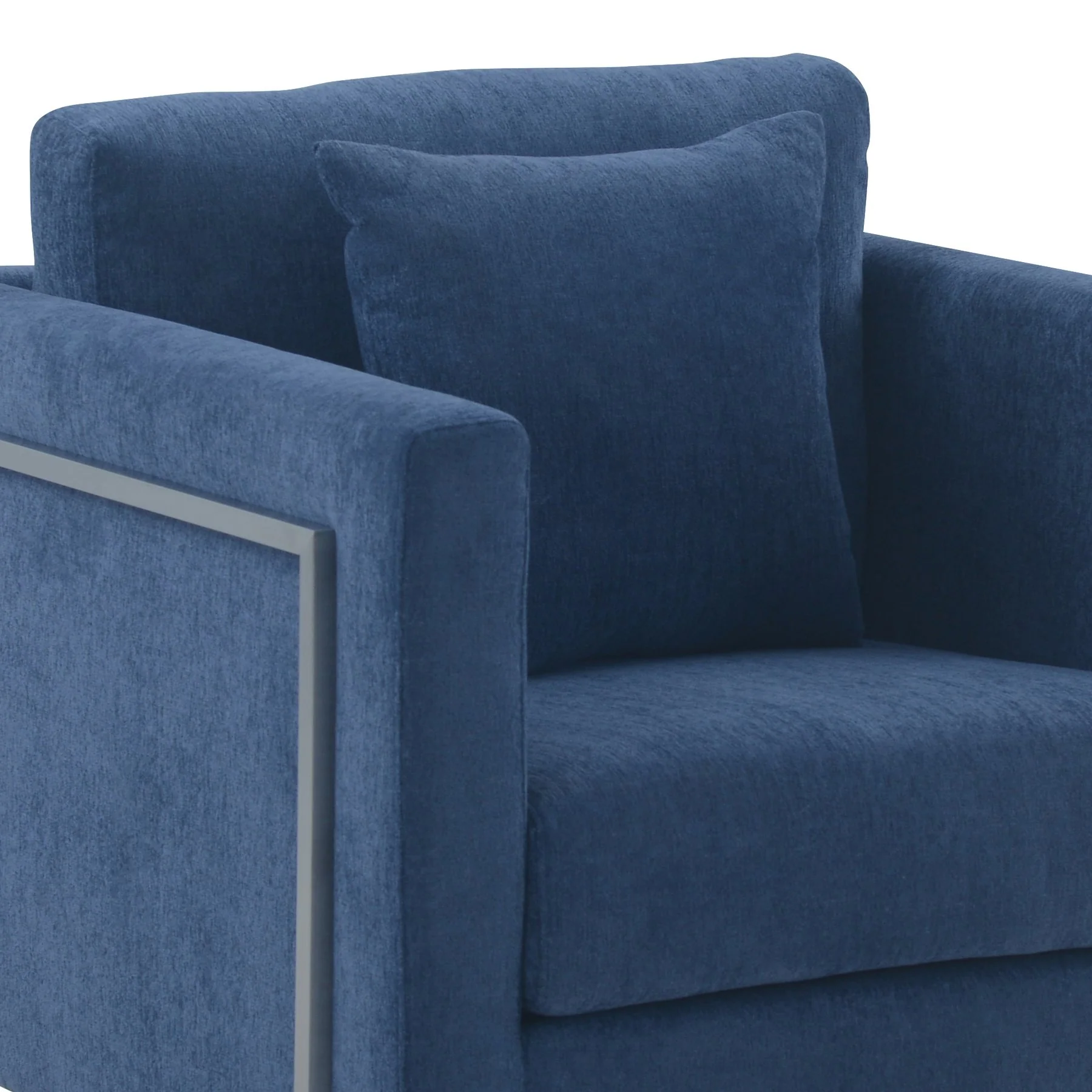 Heritage Blue Fabric Upholstered Accent Chair with Brushed Stainless Steel Legs - Image 4