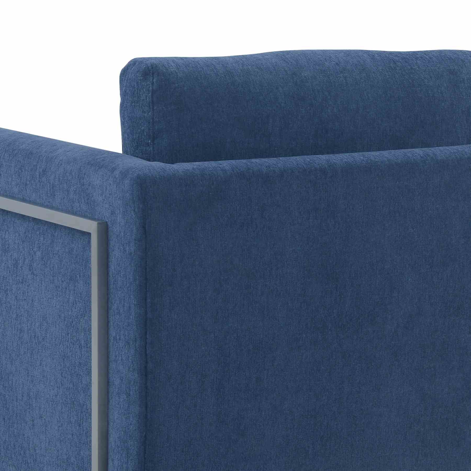 Heritage Blue Fabric Upholstered Accent Chair with Brushed Stainless Steel Legs - Image 5
