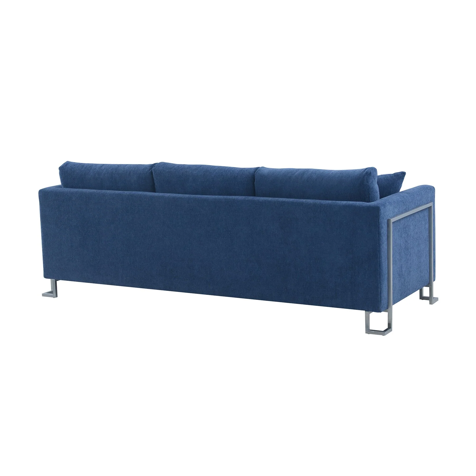 Heritage Blue Fabric Upholstered Sofa with Brushed Stainless Steel Legs - Image 3