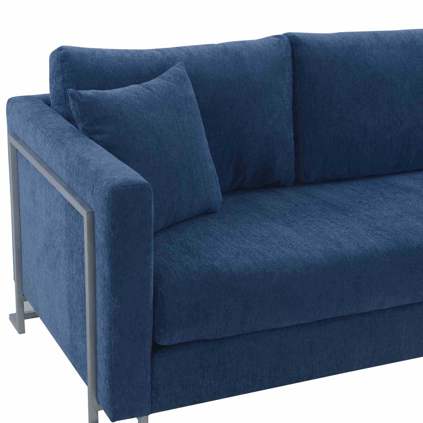 Heritage Blue Fabric Upholstered Sofa with Brushed Stainless Steel Legs - Image 5