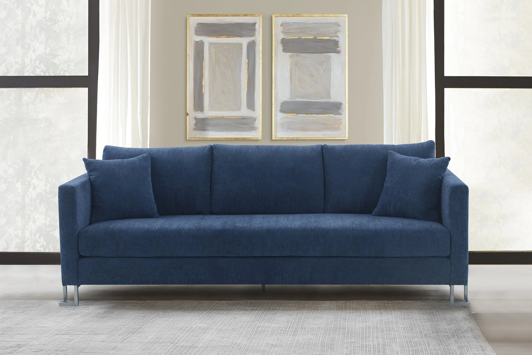 Heritage Blue Fabric Upholstered Sofa with Brushed Stainless Steel Legs - Image 8