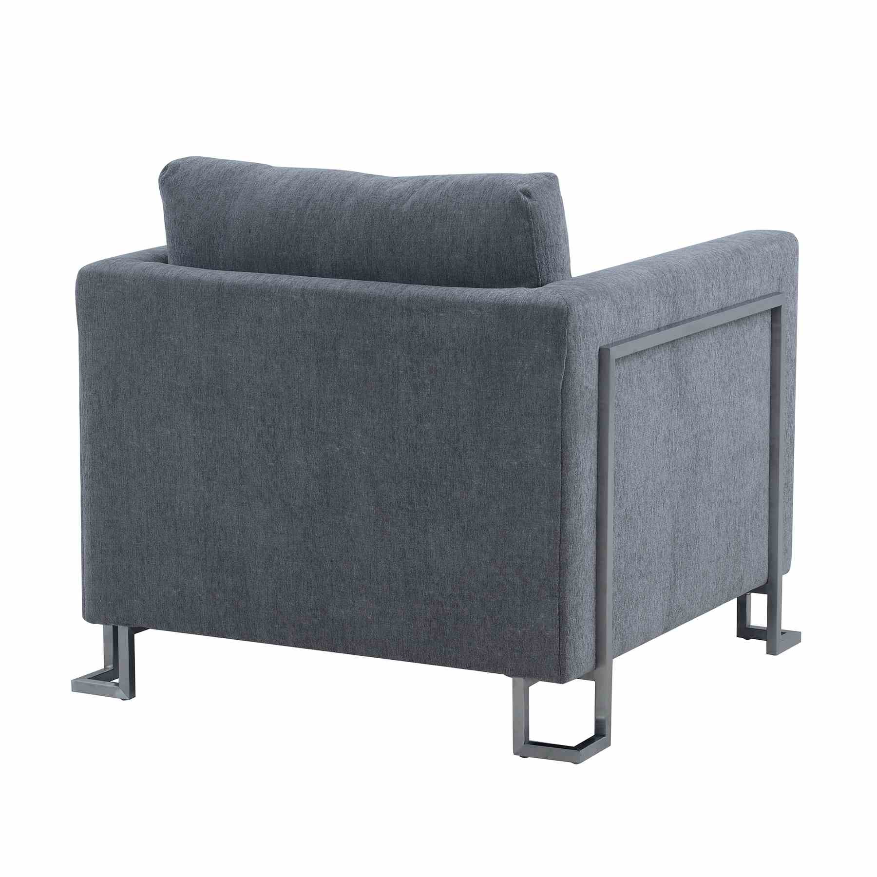 Heritage Gray Fabric Upholstered Accent Chair with Brushed Stainless Steel Legs - Image 3