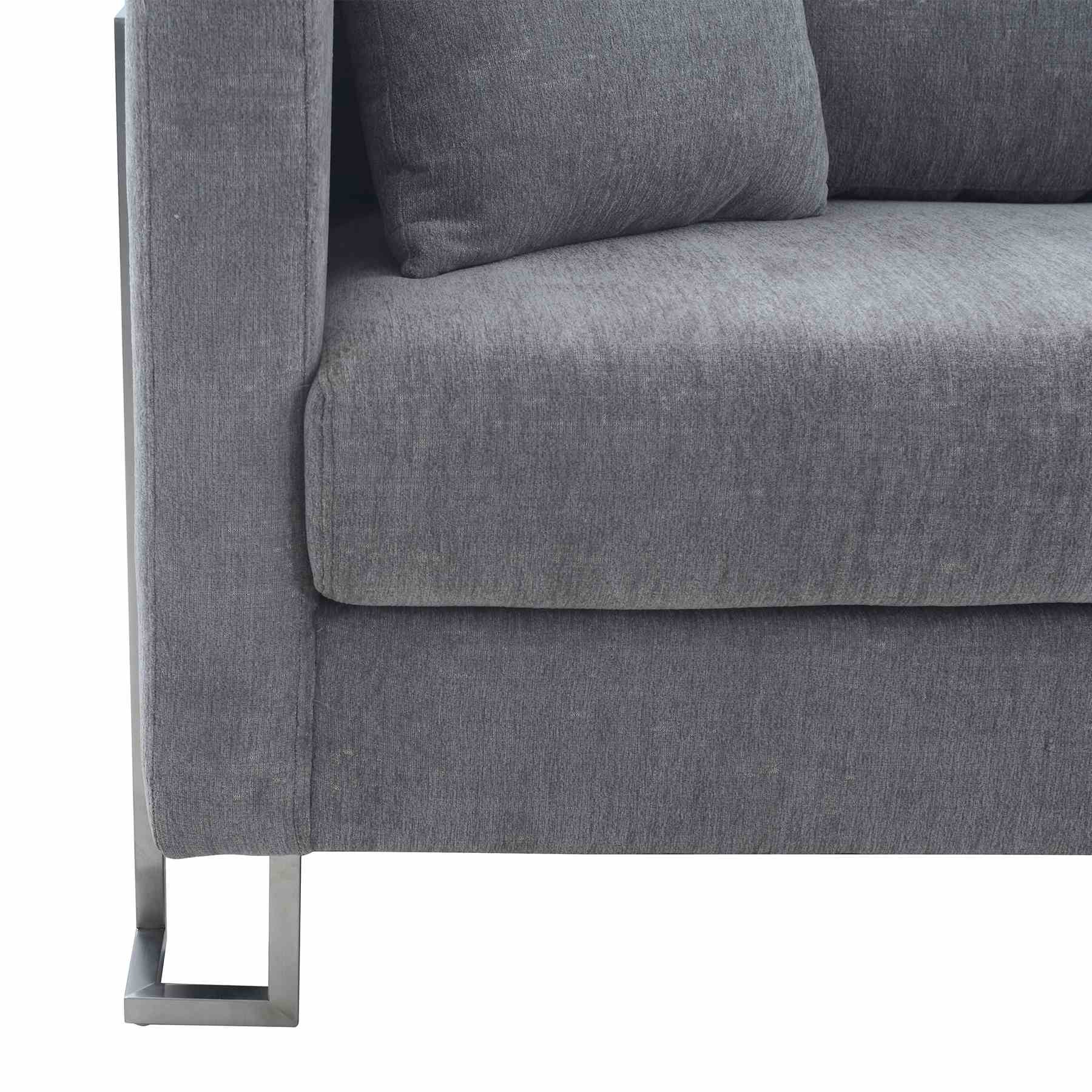 Heritage Gray Fabric Upholstered Sofa with Brushed Stainless Steel Legs - Image 6