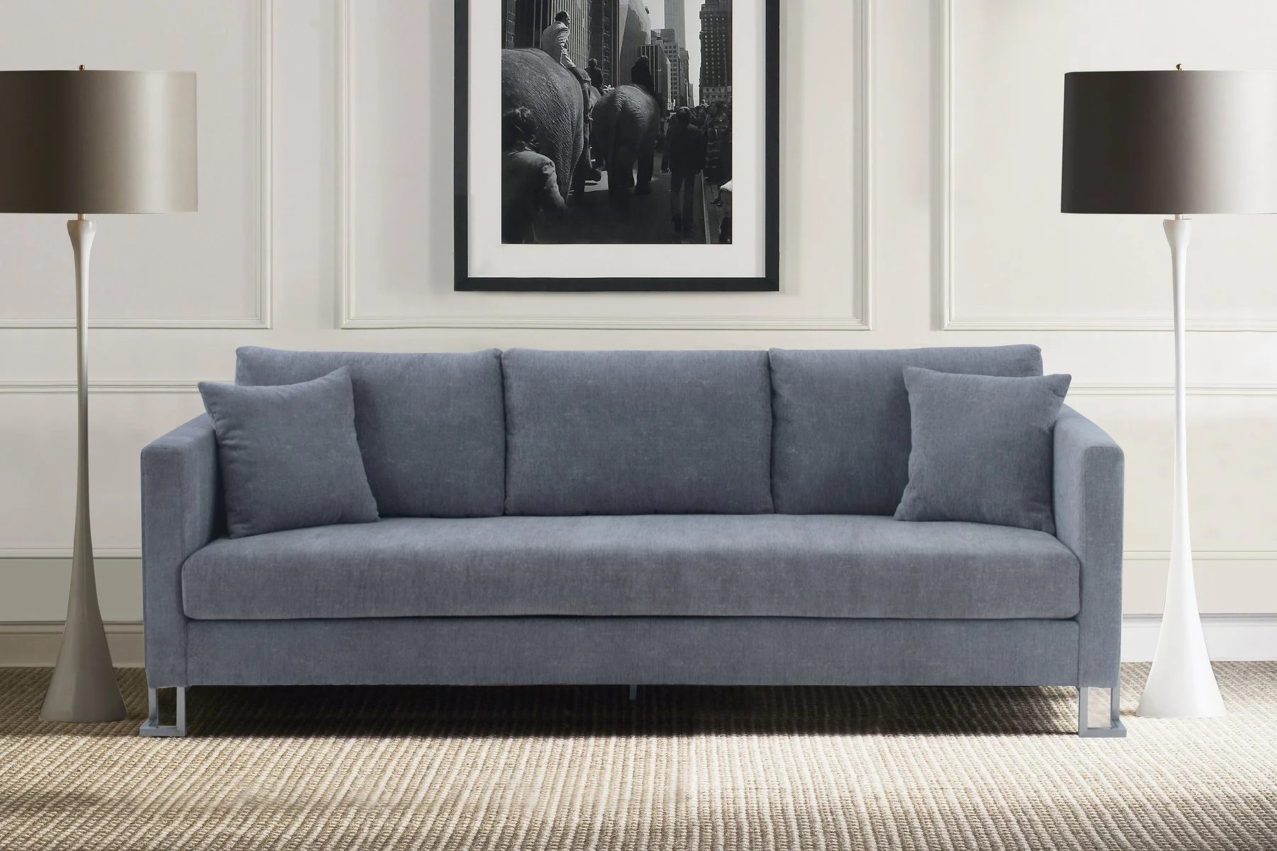 Heritage Gray Fabric Upholstered Sofa with Brushed Stainless Steel Legs - Image 7