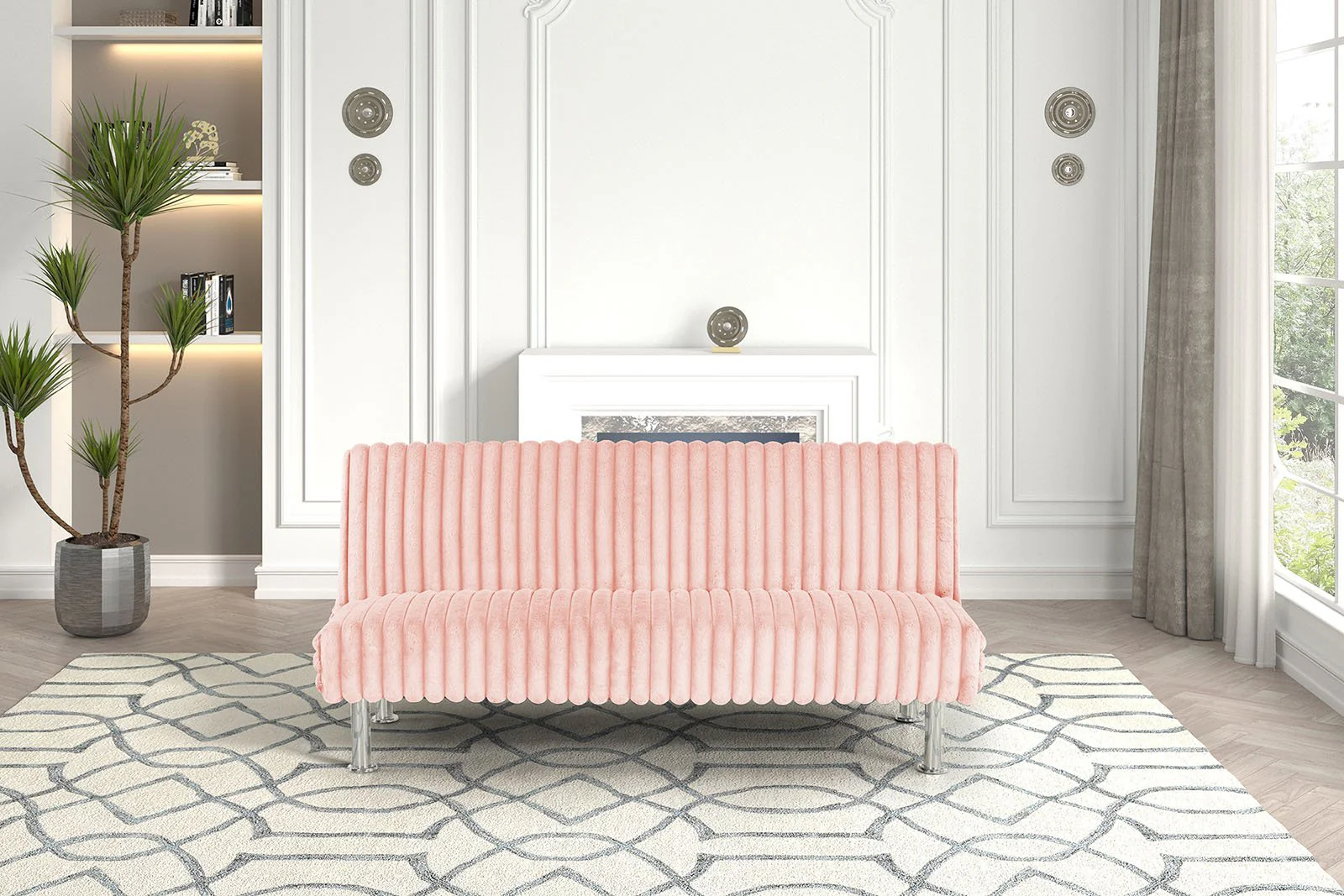 Hinwil Futon Sofa Bed, Pink - Image 3