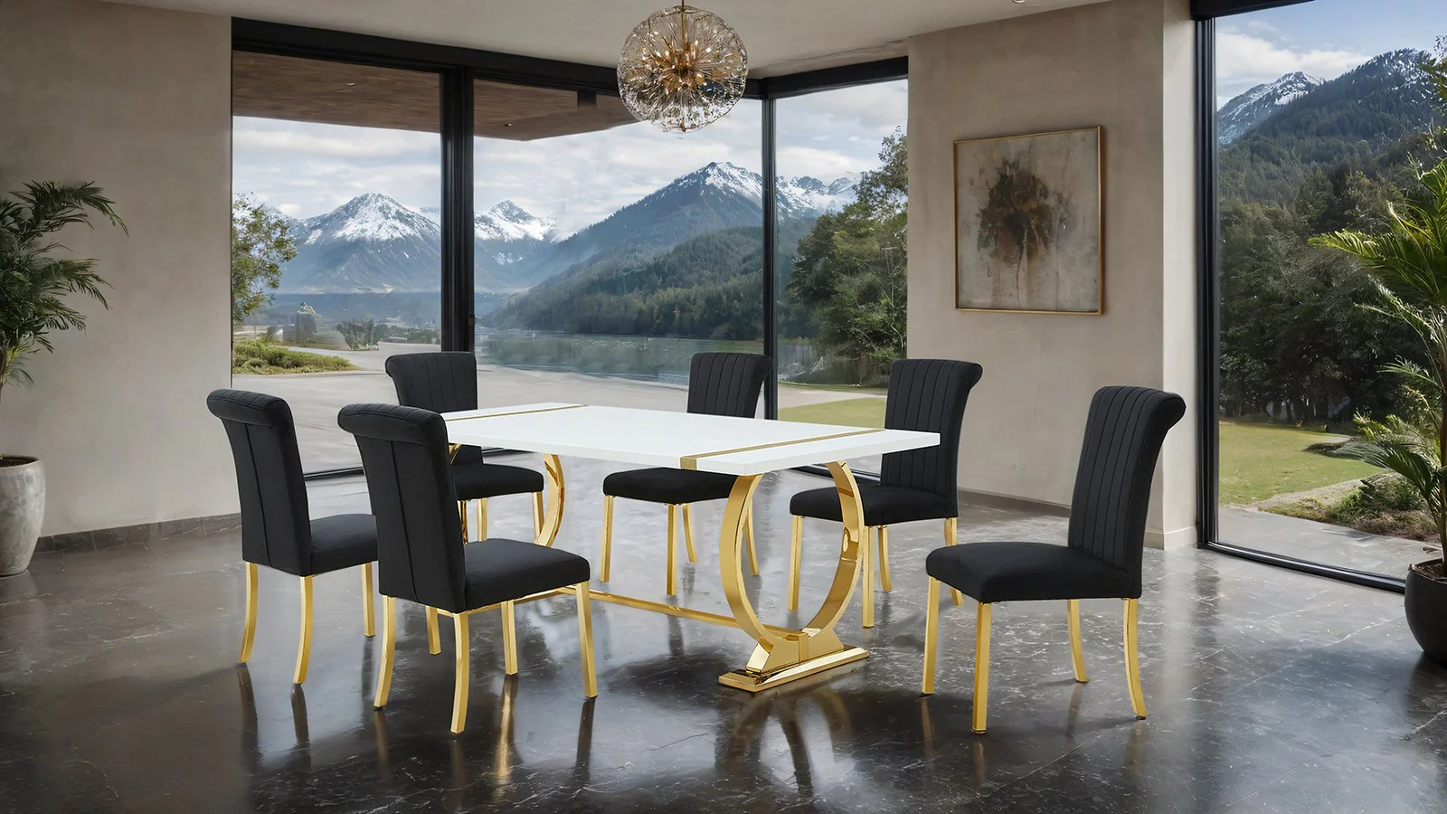 Holbaek 5 Pc. Dining Table Set, Gold - 80", GB Chair - Image 2