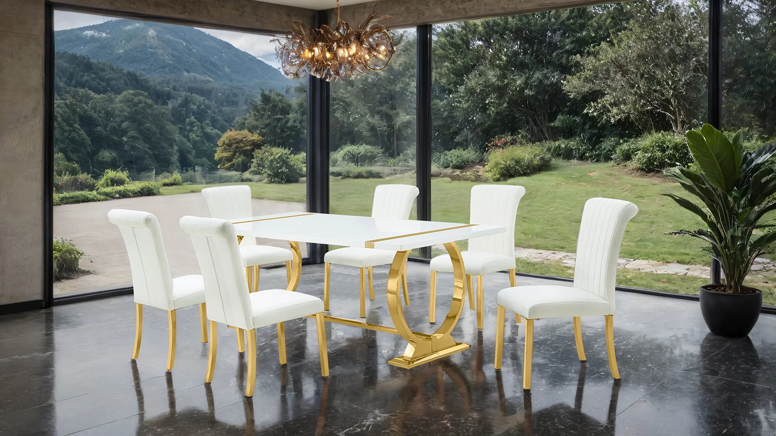 Holbaek 5 Pc. Dining Table Set, Gold - 80", GW Chair - Image 2