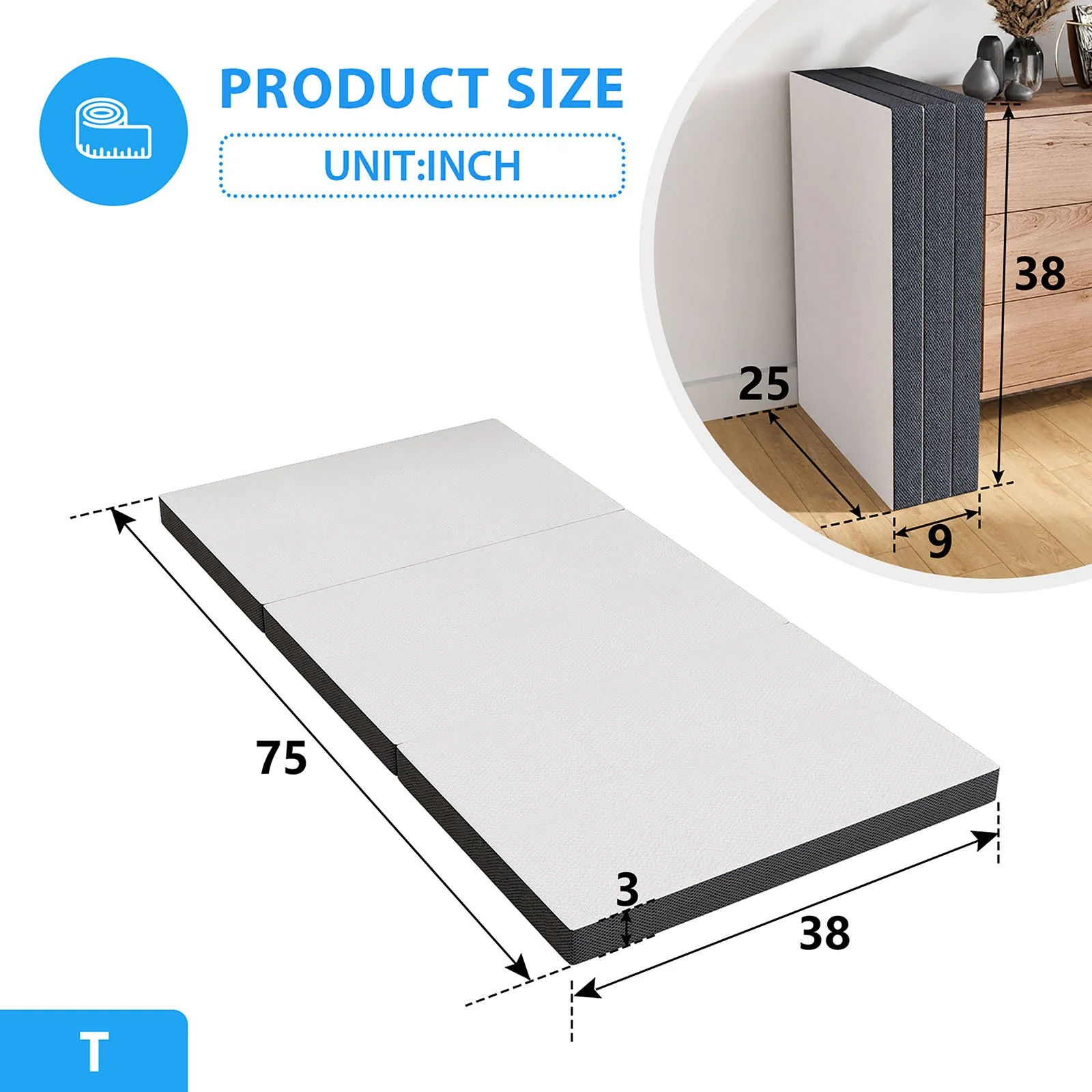 Hollyhock 3" Twin Tri-Fold Memory Foam Topper - Image 8
