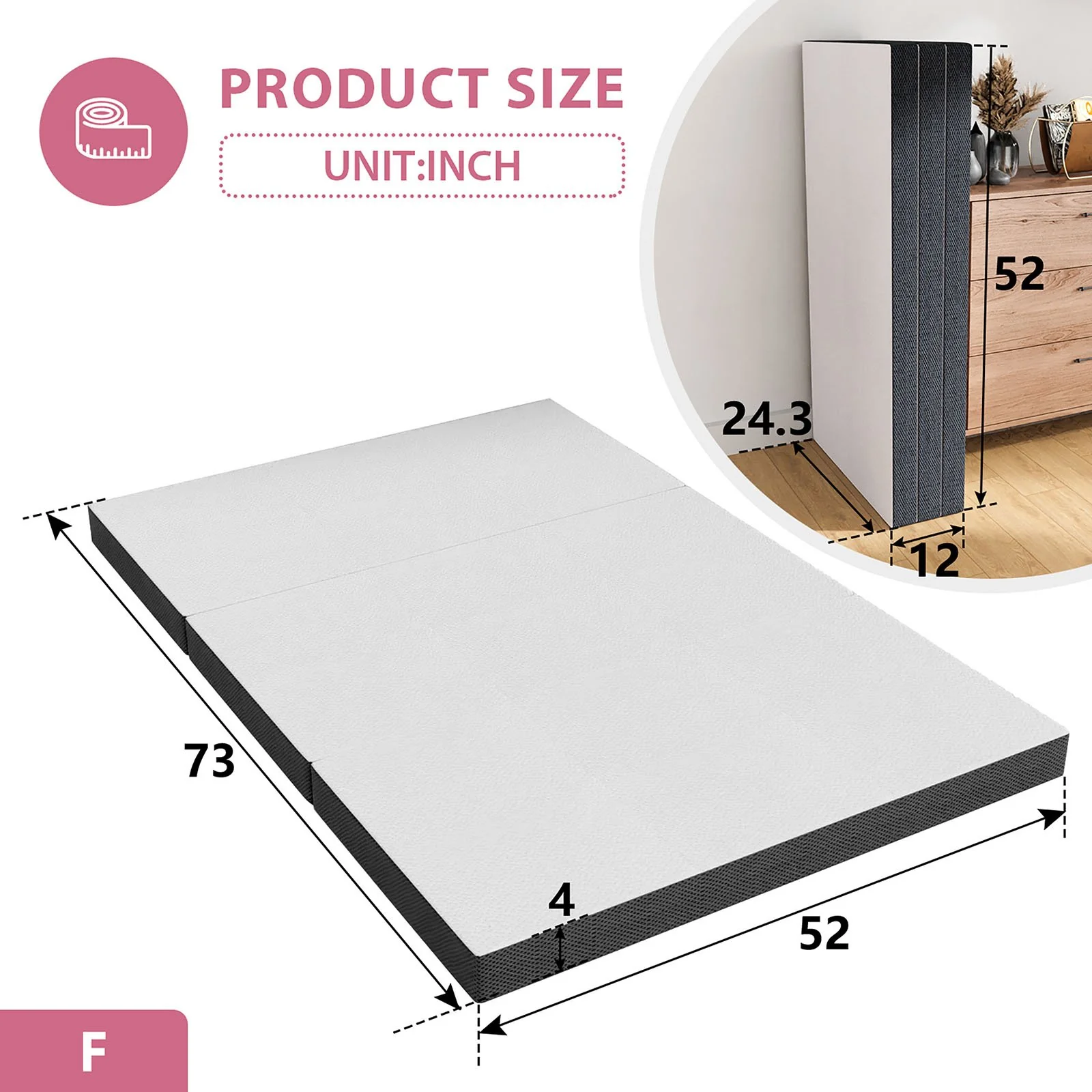 Hollyhock 4" Full Tri-Fold Memory Foam Topper - Image 8