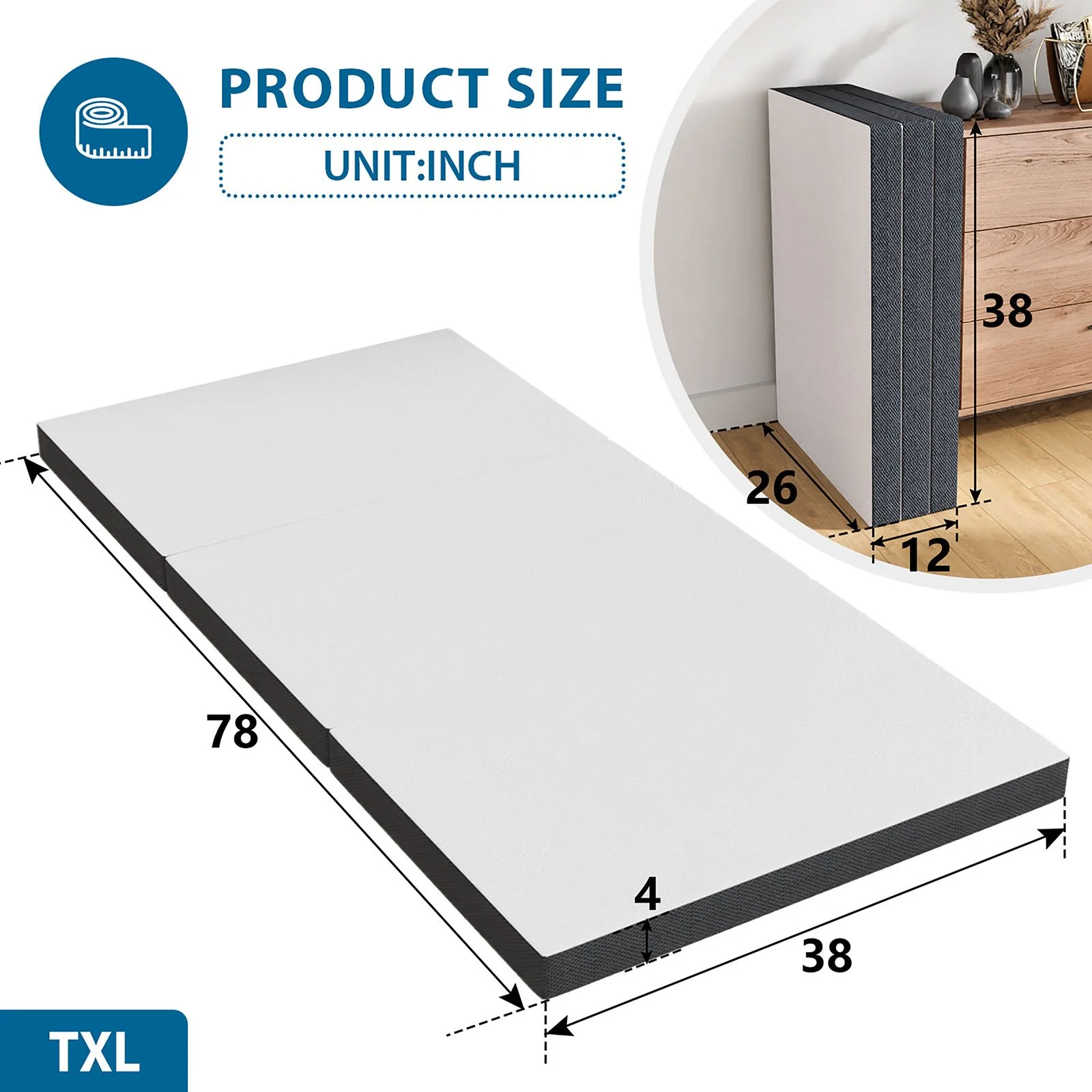 Hollyhock 4" TXL Tri-Fold Memory Foam Topper - Image 8