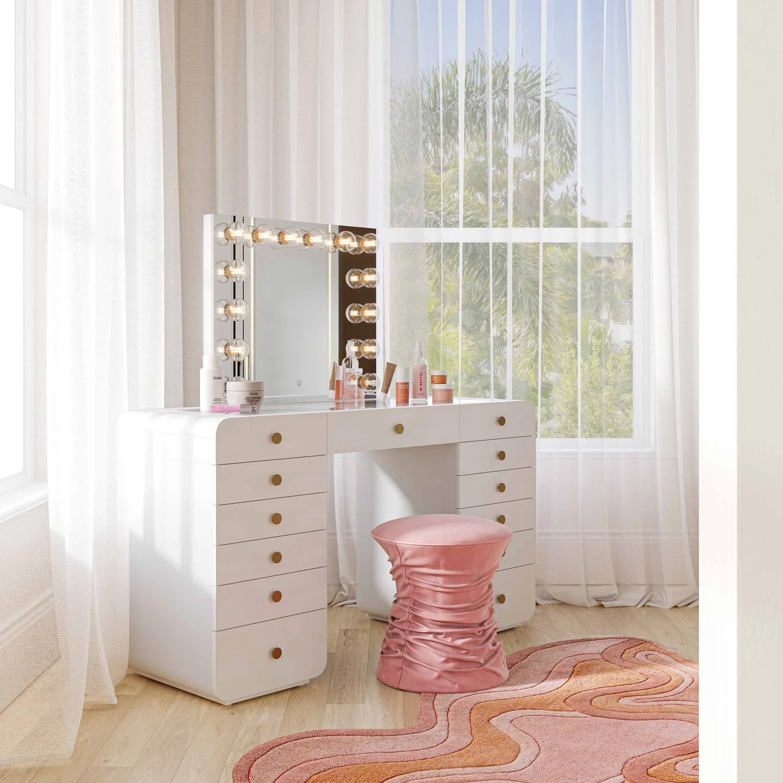 Hollywood White Desk with Vanity Mirror - Image 2
