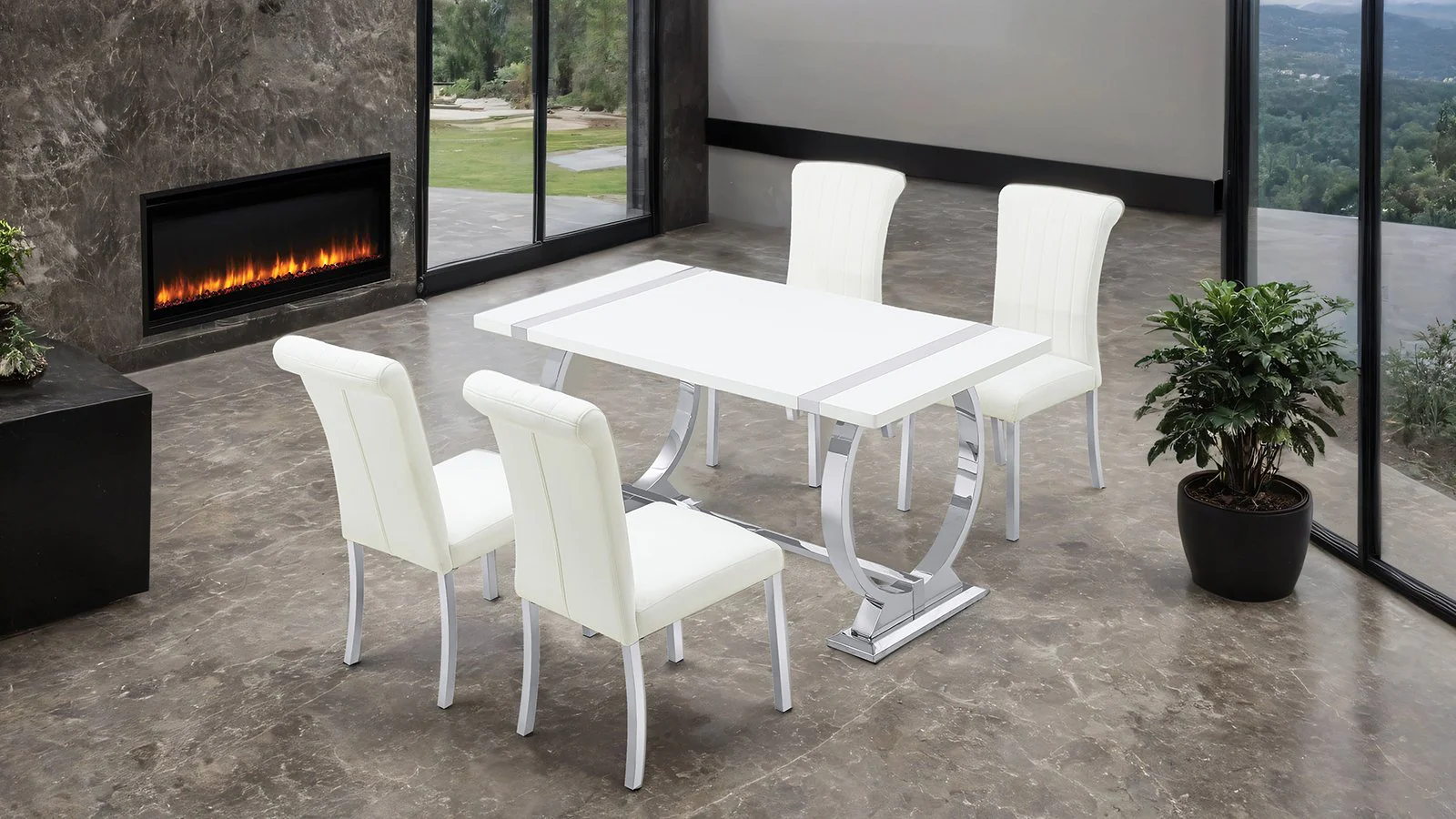Holstebro White Side Chair (2/CTN), Silver Frame - Image 2