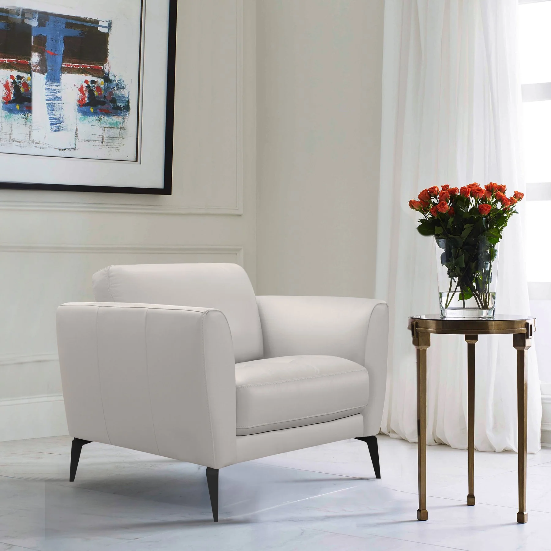 Hope Contemporary Chair in Genuine Dove Gray Leather with Black Metal Legs - Image 6