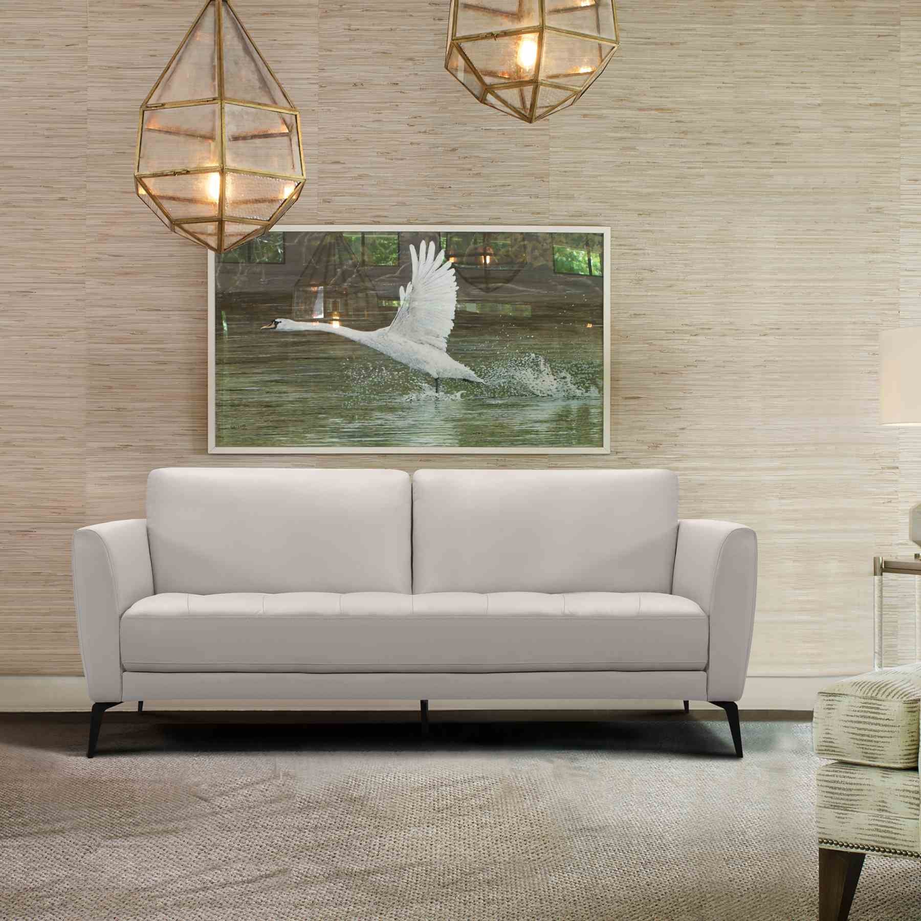 Hope Contemporary Sofa in Genuine Dove Gray Leather with Black Metal Legs - Image 5