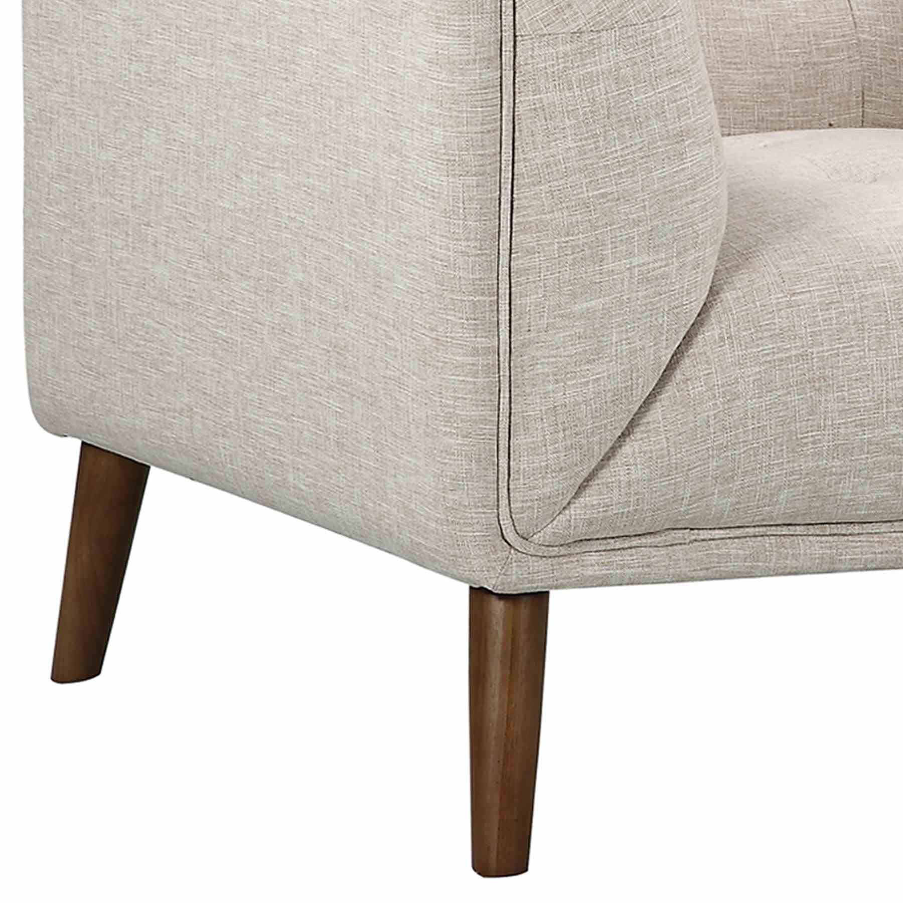 Hudson Mid-Century Button-Tufted Chair in Beige Linen and Walnut Legs - Image 5