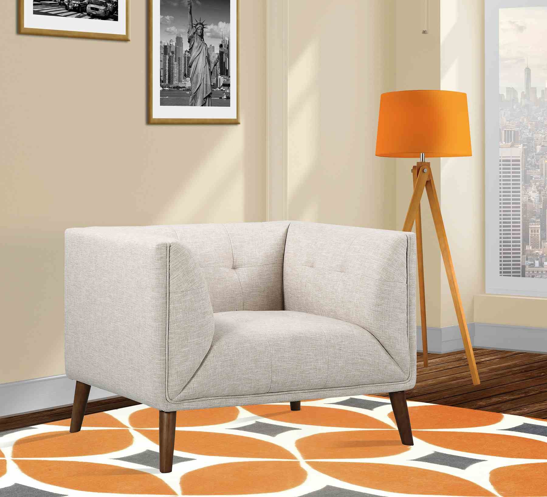 Hudson Mid-Century Button-Tufted Chair in Beige Linen and Walnut Legs - Image 6