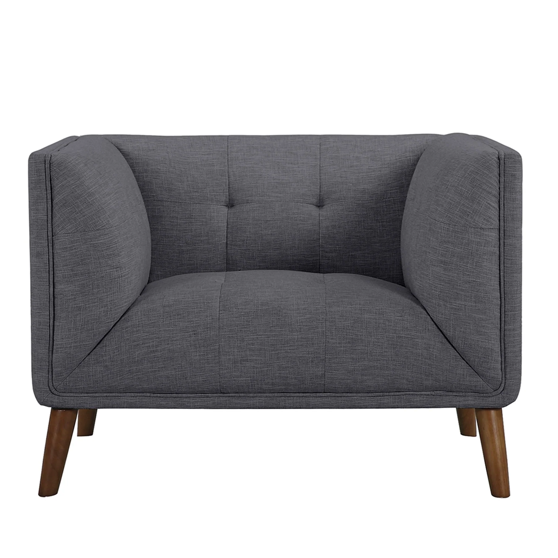 Hudson Mid-Century Button-Tufted Chair in Dark Gray Linen and Walnut Legs - Image 2