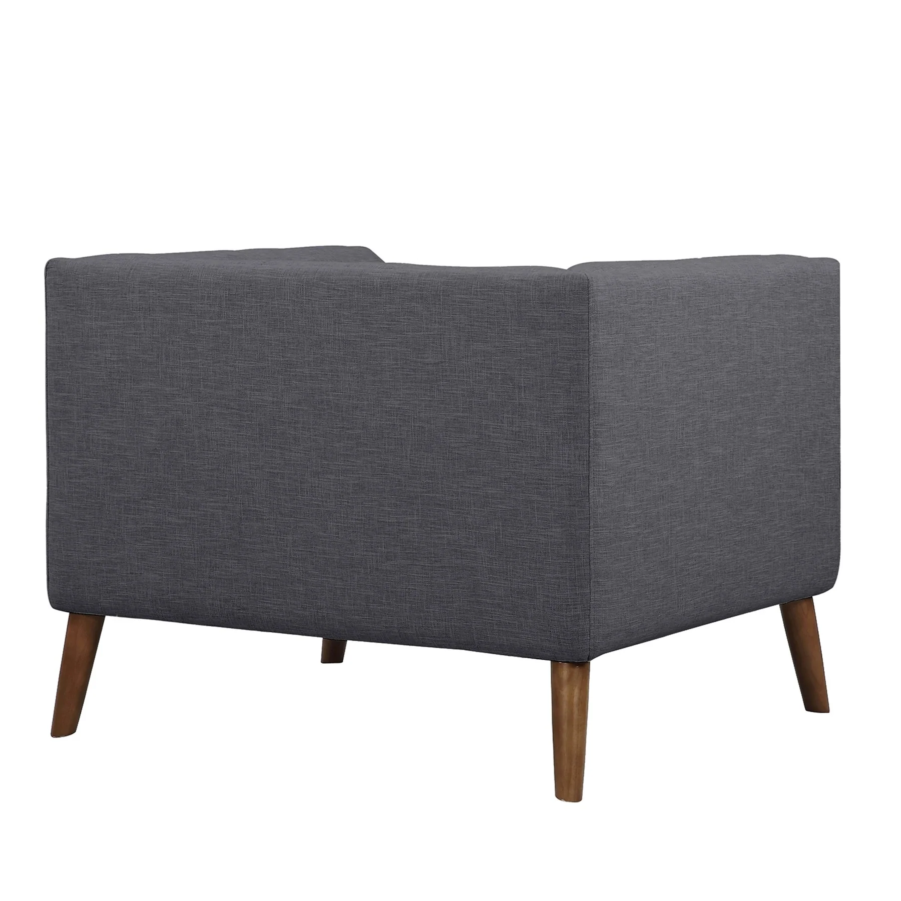 Hudson Mid-Century Button-Tufted Chair in Dark Gray Linen and Walnut Legs - Image 3