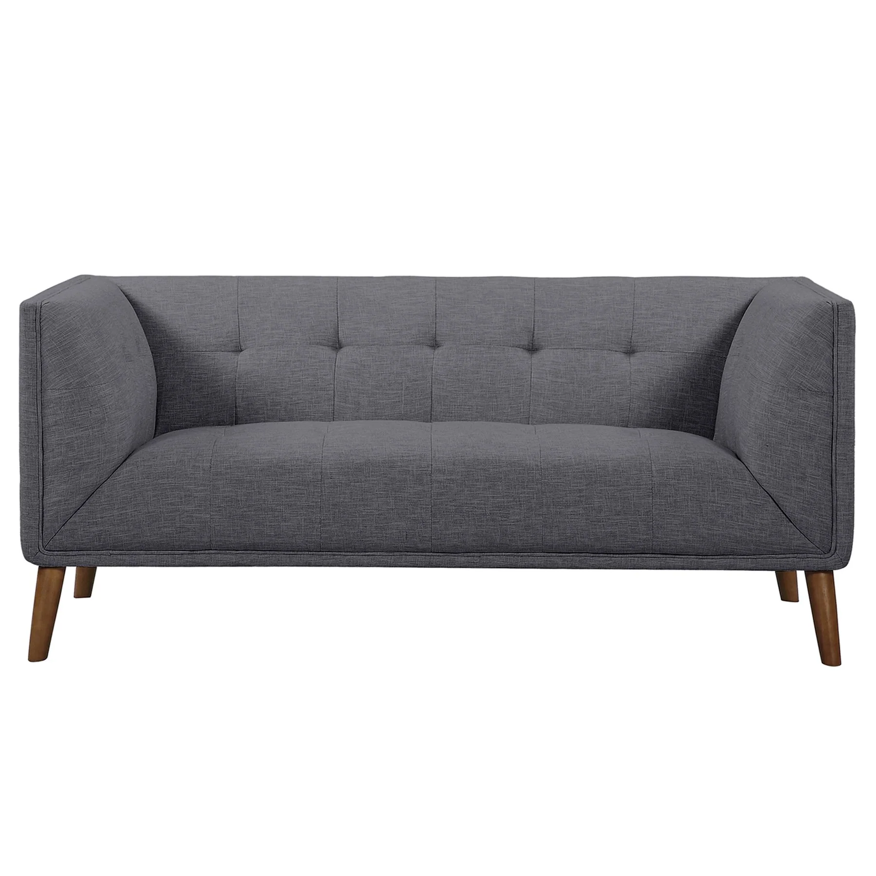 Hudson Mid-Century Button-Tufted Loveseat in Dark Gray Linen and Walnut Legs - Image 2