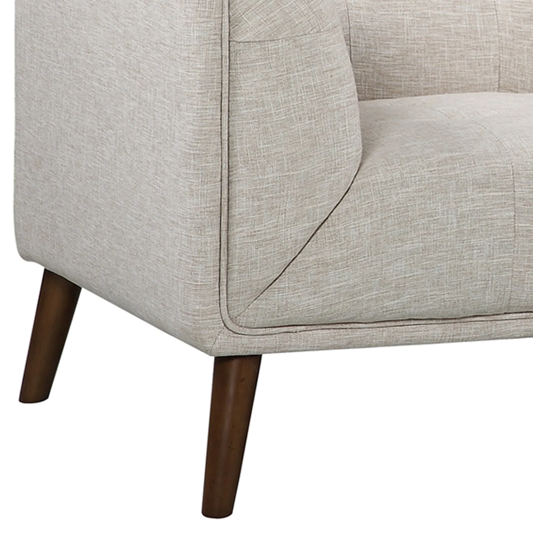 Hudson Mid-Century Button-Tufted Sofa in Beige Linen and Walnut Legs - Image 5