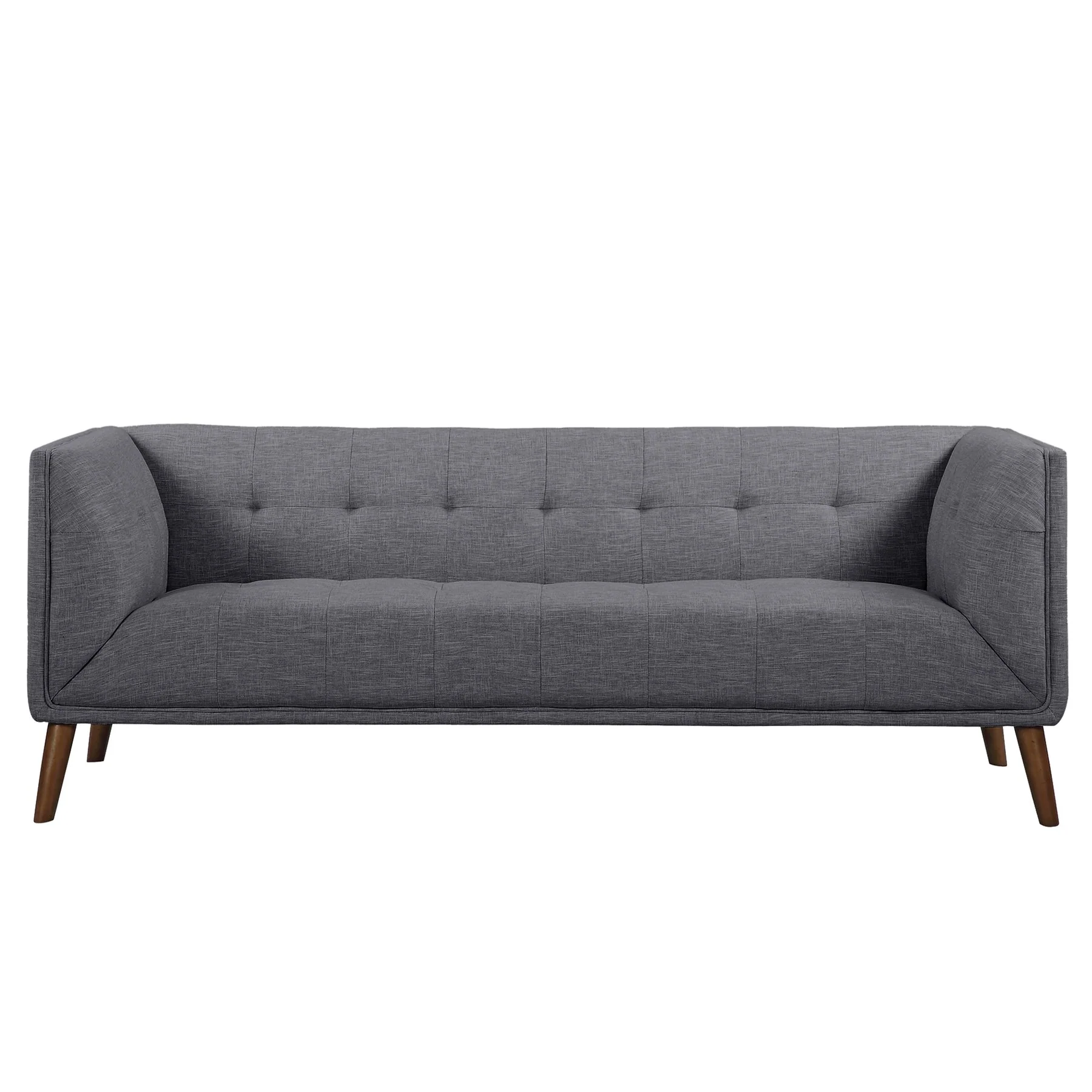 Hudson Mid-Century Button-Tufted Sofa in Dark Gray Linen and Walnut Legs - Image 2