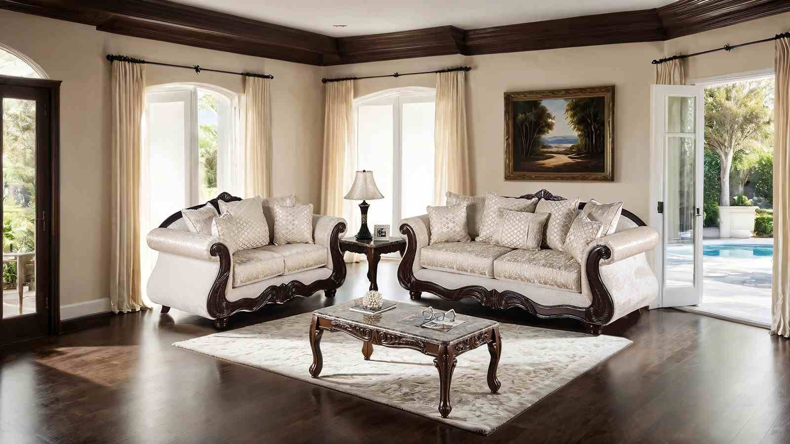 Huelva Loveseat, Beige/Dark Cherry - Image 2