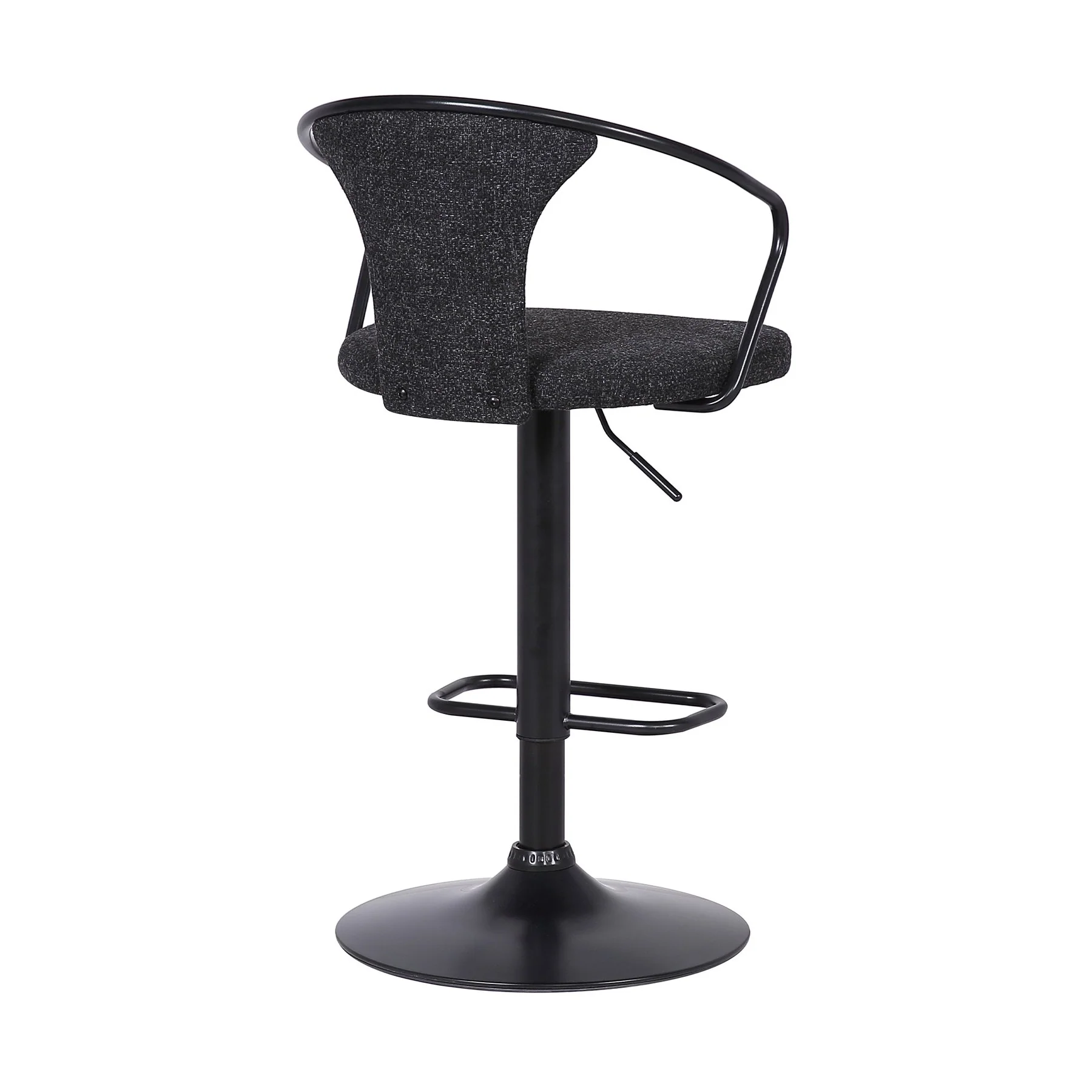 Ian Contemporary Adjustable Barstool in Black Powder Coated Finish and Black Fabric - Image 4