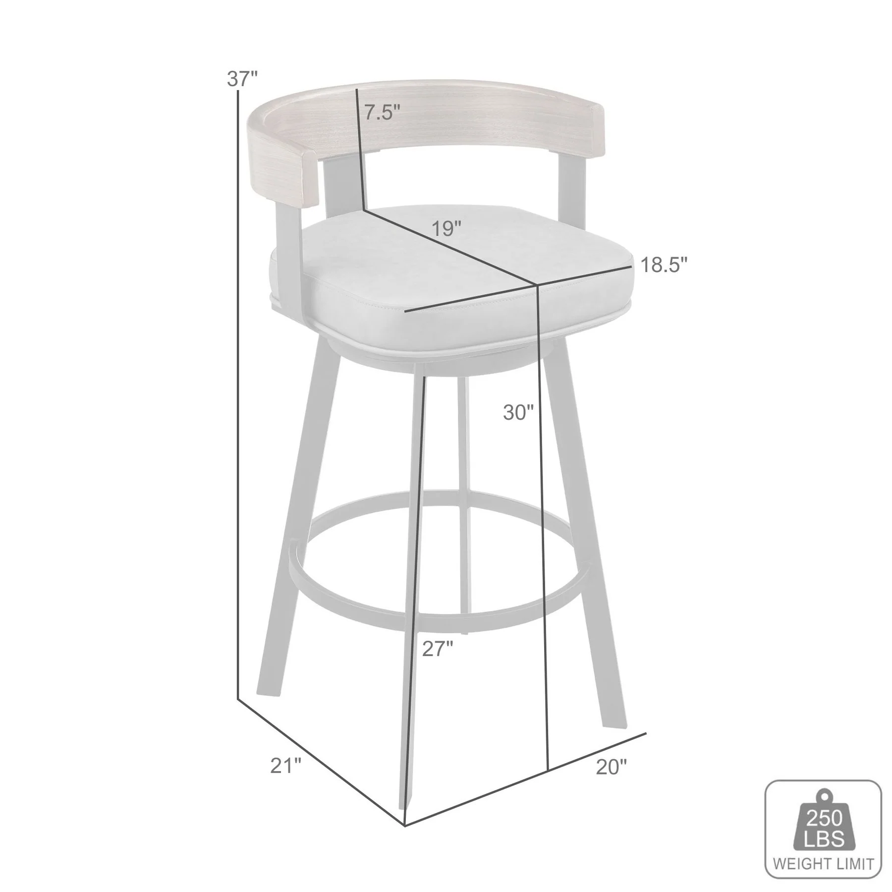 Idris 30" Swivel Bar Stool in Black Iron with Walnut Finish and Vintage Black Faux Leather - Image 9