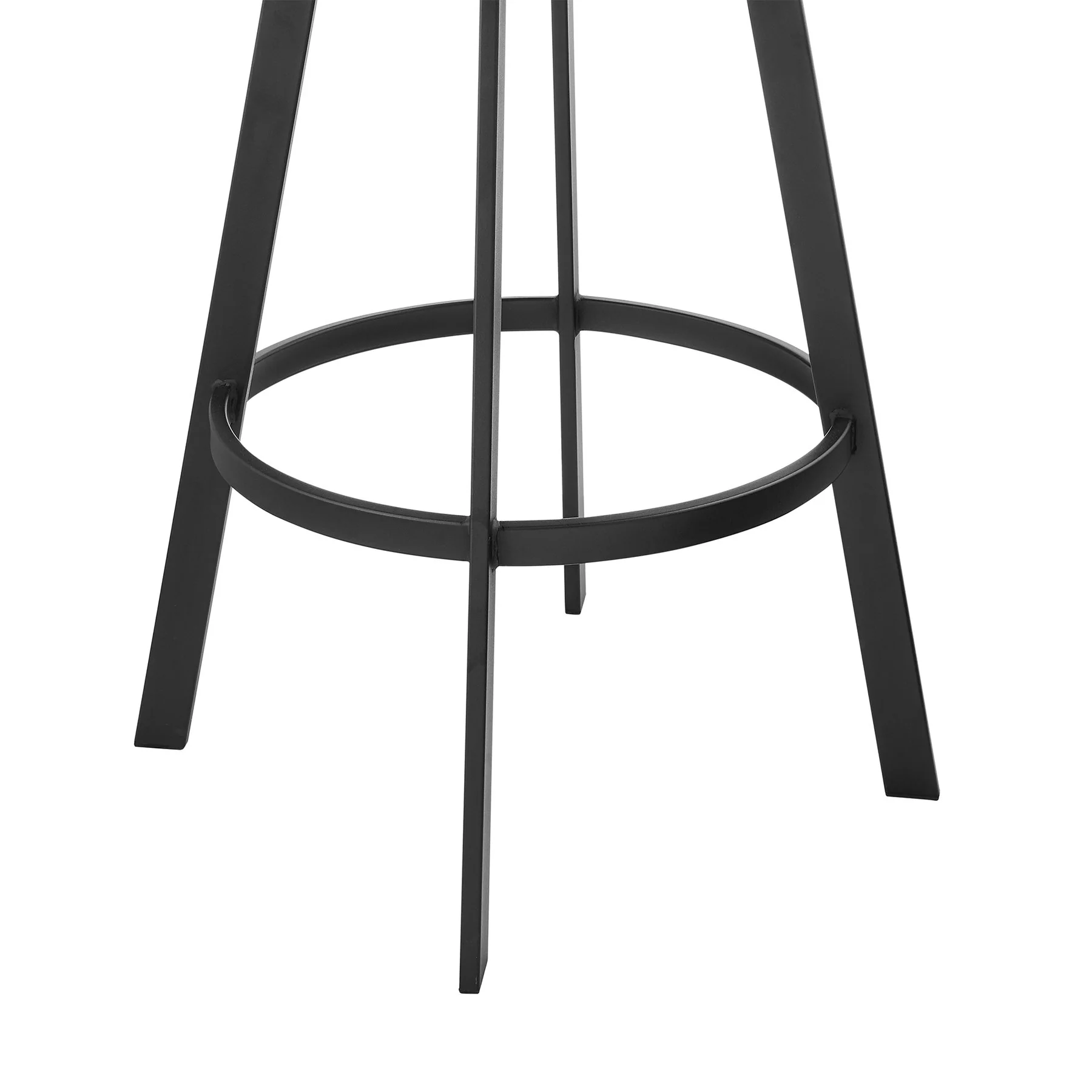 Idris 30" Swivel Bar Stool in Black Iron with Walnut Finish and Vintage Gray Faux Leather - Image 8