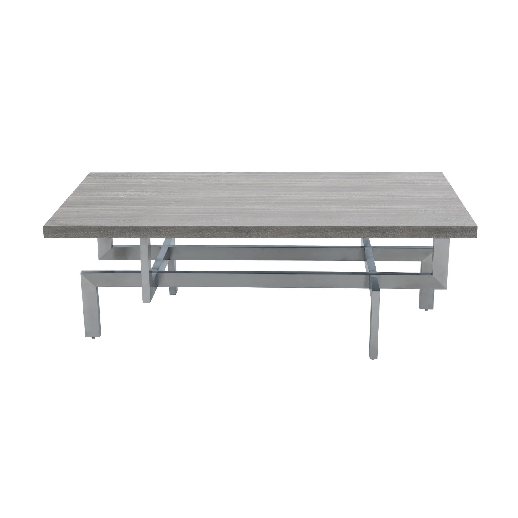 Illusion Gray Wood Coffee Table with Brushed Stainless Steel Base - Image 2
