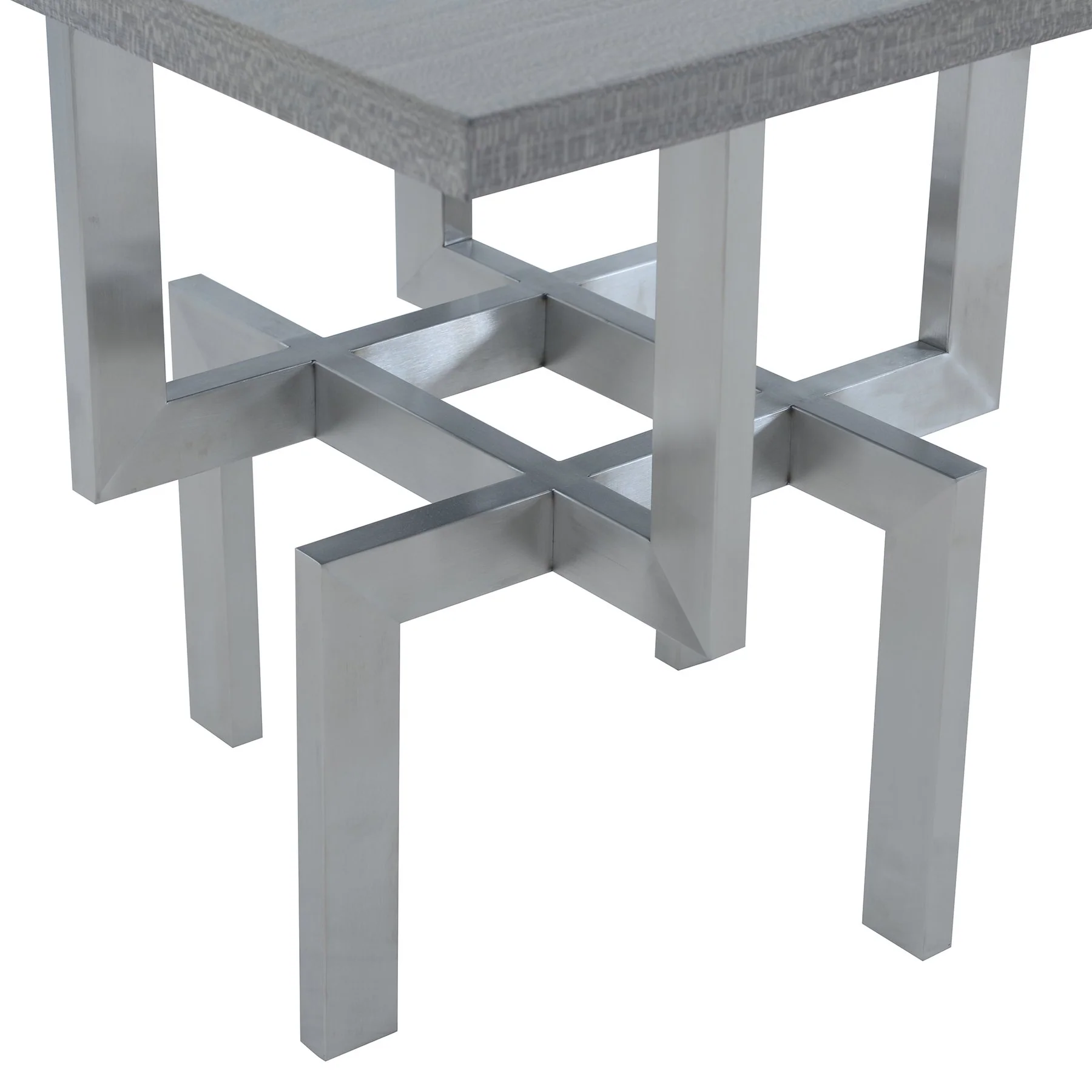 Illusion Gray Wood End Table with Brushed Stainless Steel Base - Image 3