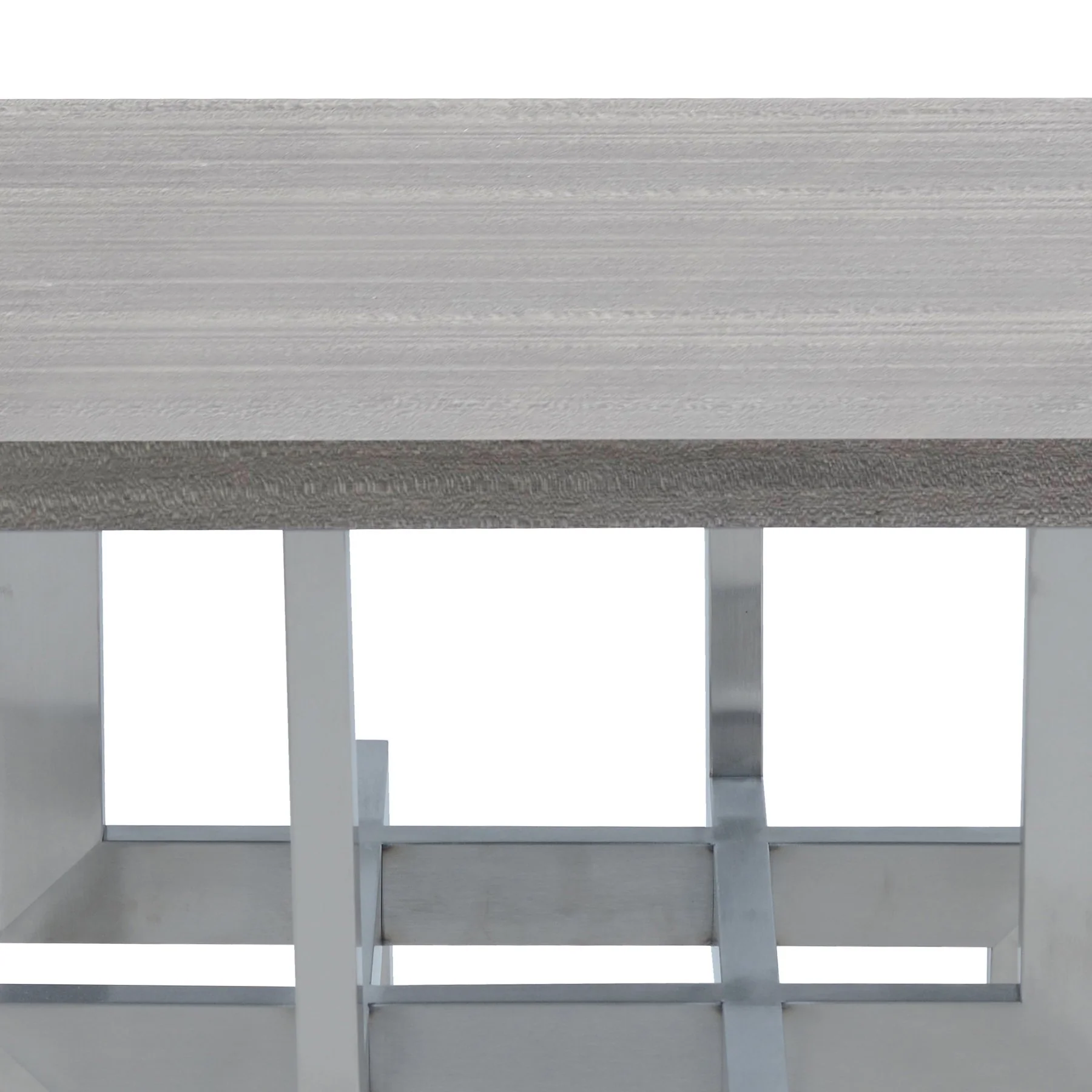 Illusion Gray Wood End Table with Brushed Stainless Steel Base - Image 4