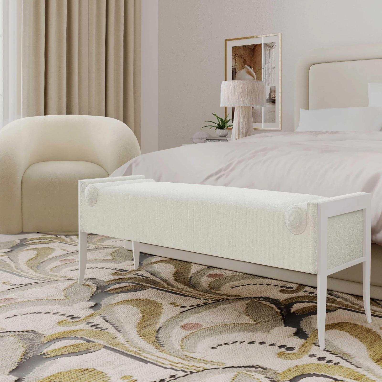 Ines Cream Boucle Bench - Image 2