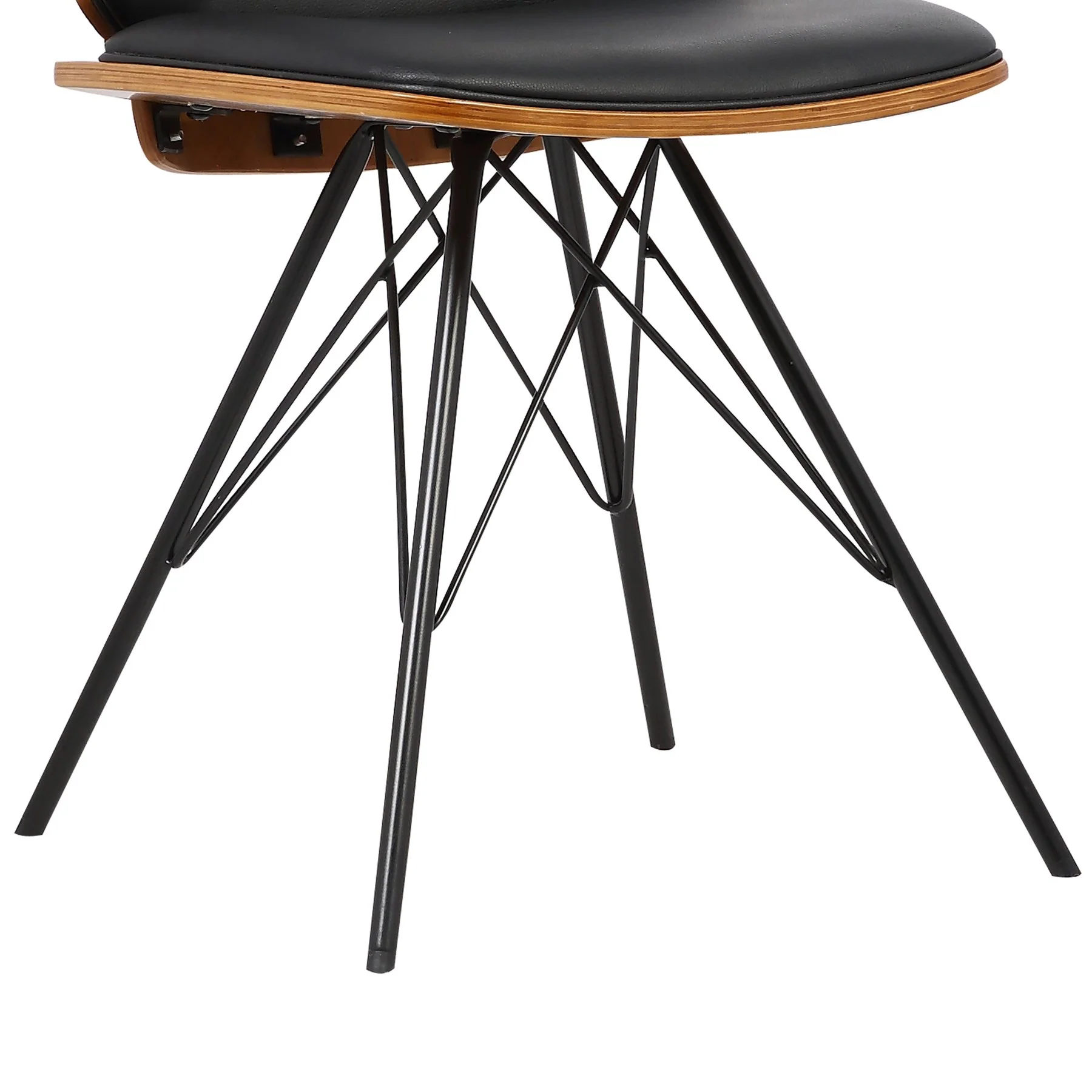 Inez Mid-Century Dining Chair in Black Faux Leather with Black Powder Coated Metal Legs and Walnut Veneer Back - Image 3