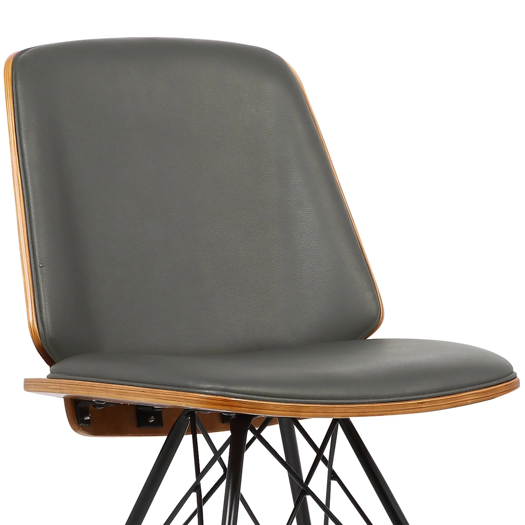 Inez Mid-Century Dining Chair in Gray Faux Leather with Black Powder Coated Metal Legs and Walnut Veneer Back - Image 4