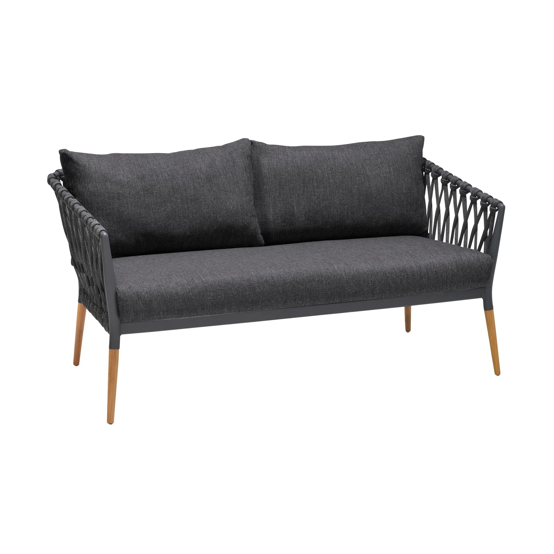 Ipanema Outdoor 4 Piece Rope and Teak Sofa Seating Set with Dark Gray Olefin - Image 3