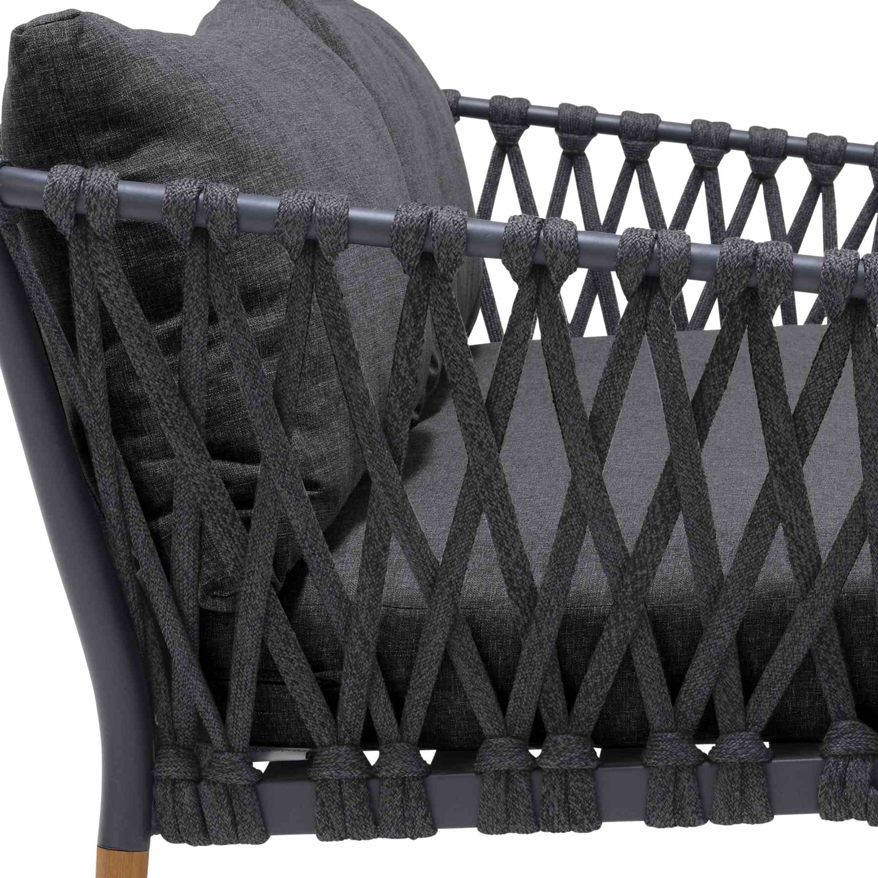 Ipanema Outdoor 4 Piece Rope and Teak Sofa Seating Set with Dark Gray Olefin - Image 6
