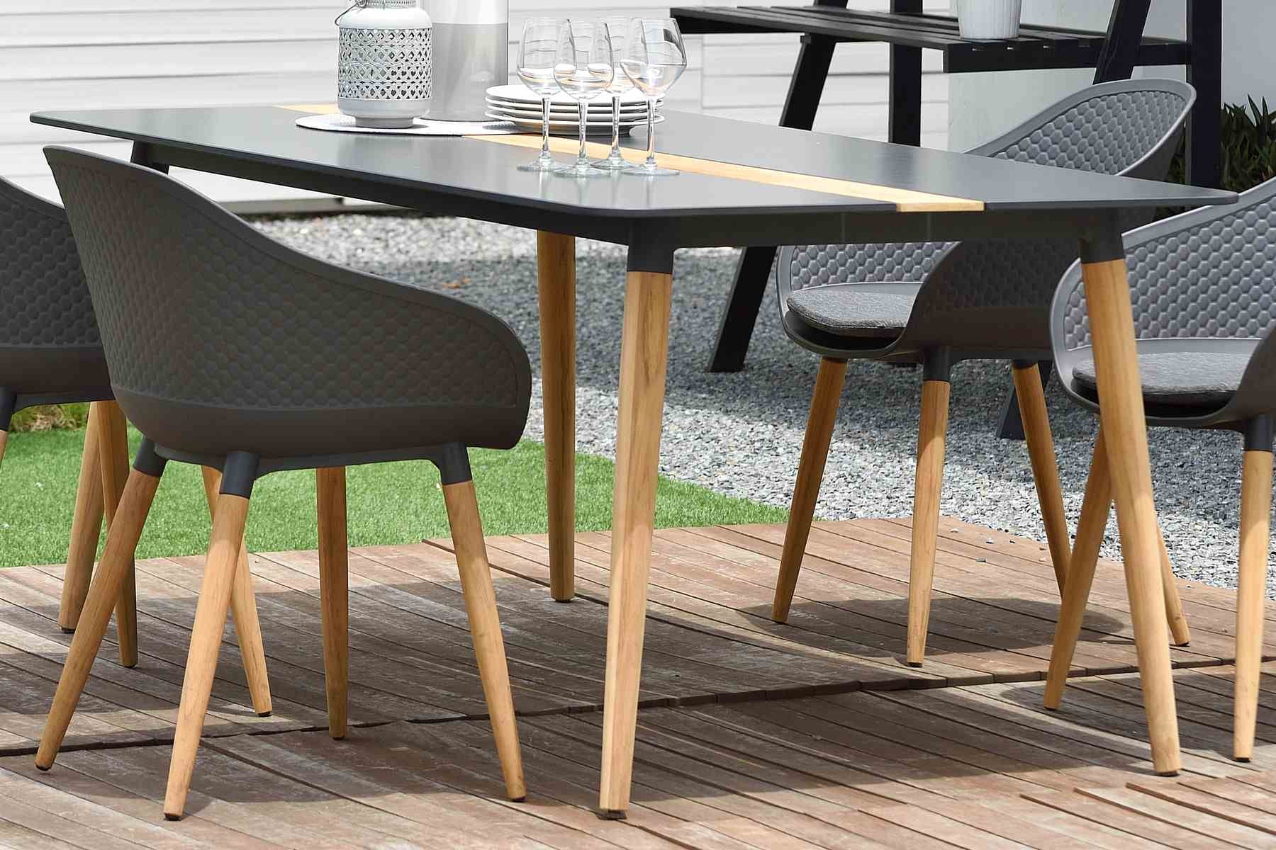 Ipanema Outdoor Aluminum Dining Table in Dark Gray with Natural Teak Wood Accent - Image 5