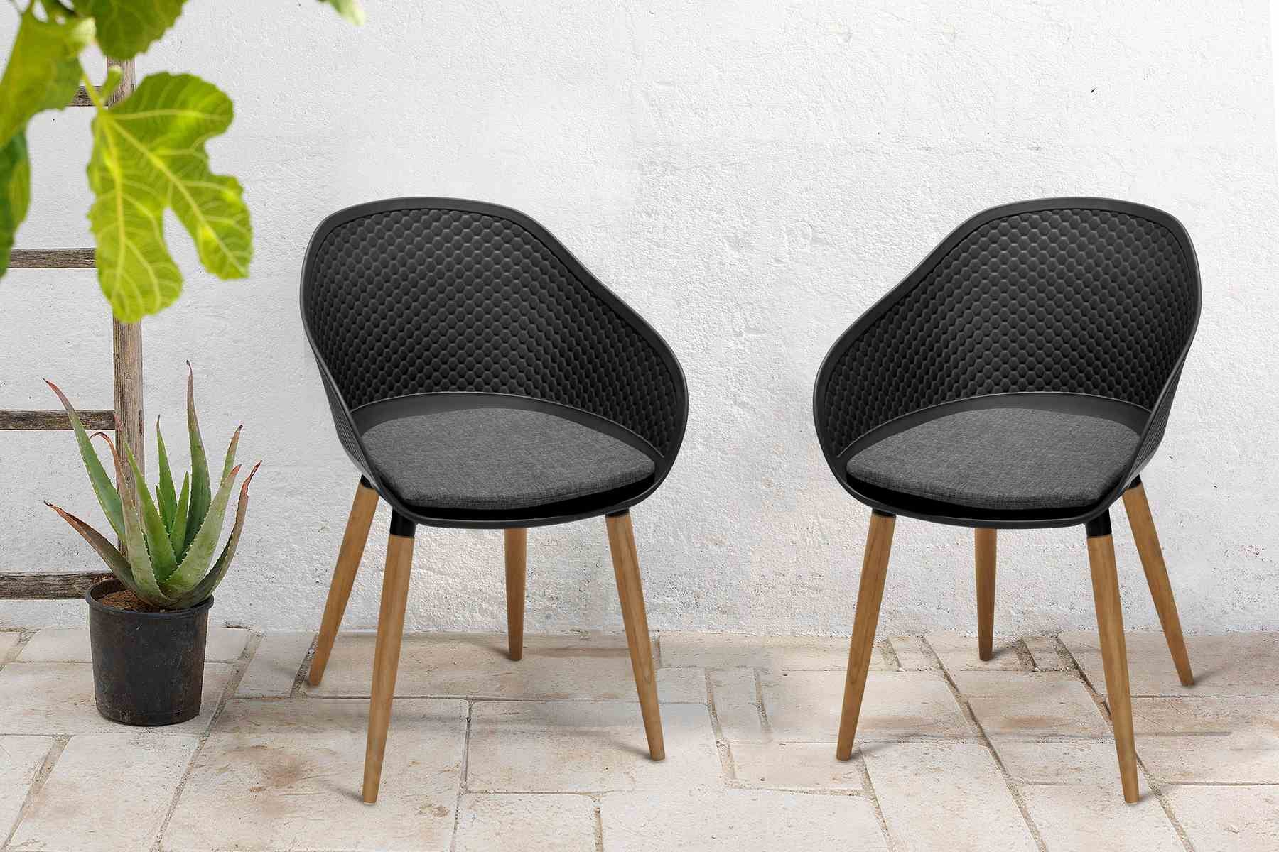 Ipanema Outdoor Dining Chair with Teak Legs and Dark Gray Olefin - Set of 2 - Image 6