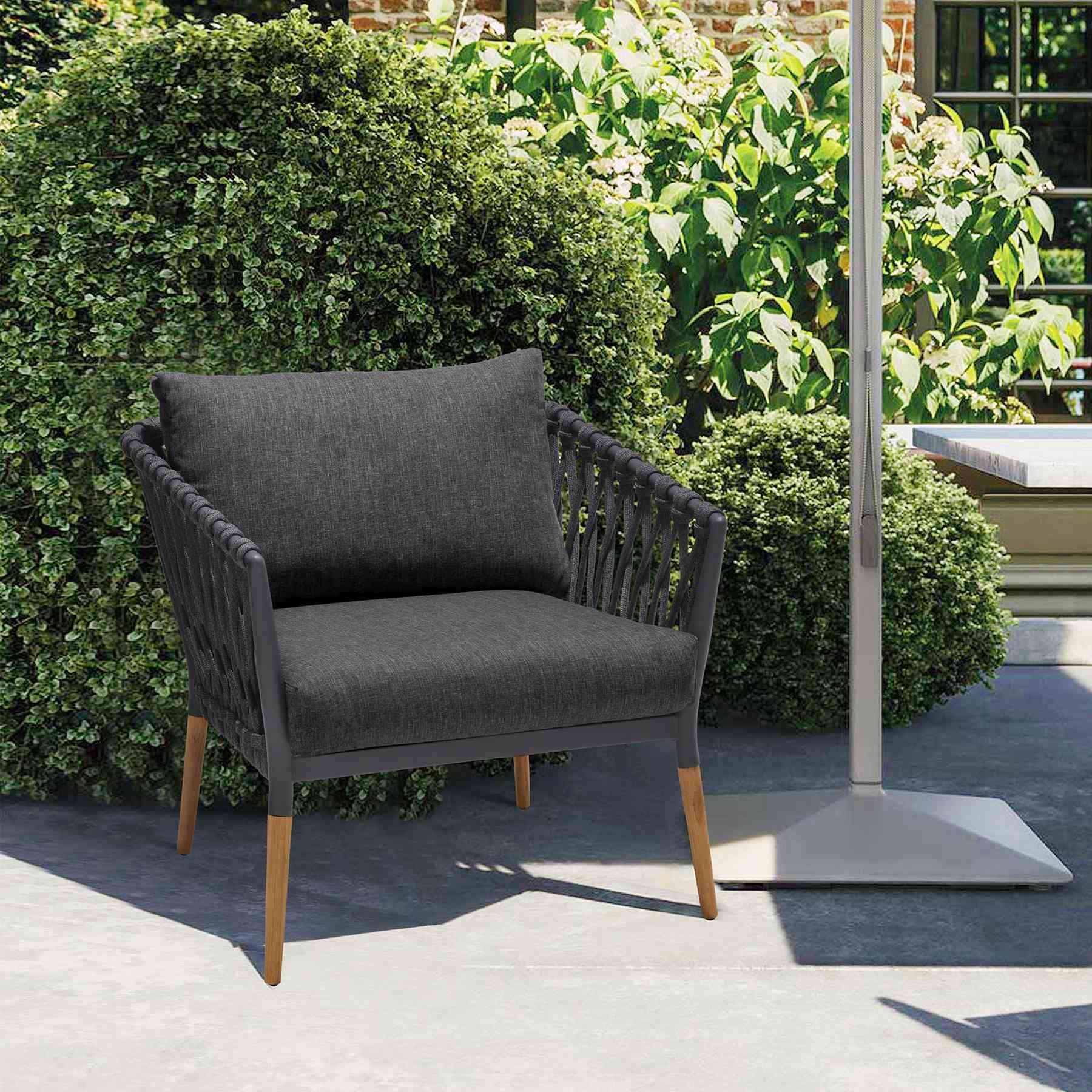 Ipanema Outdoor Teak Wood and Rope Lounge Chair with Dark Gray Olefin - Image 7