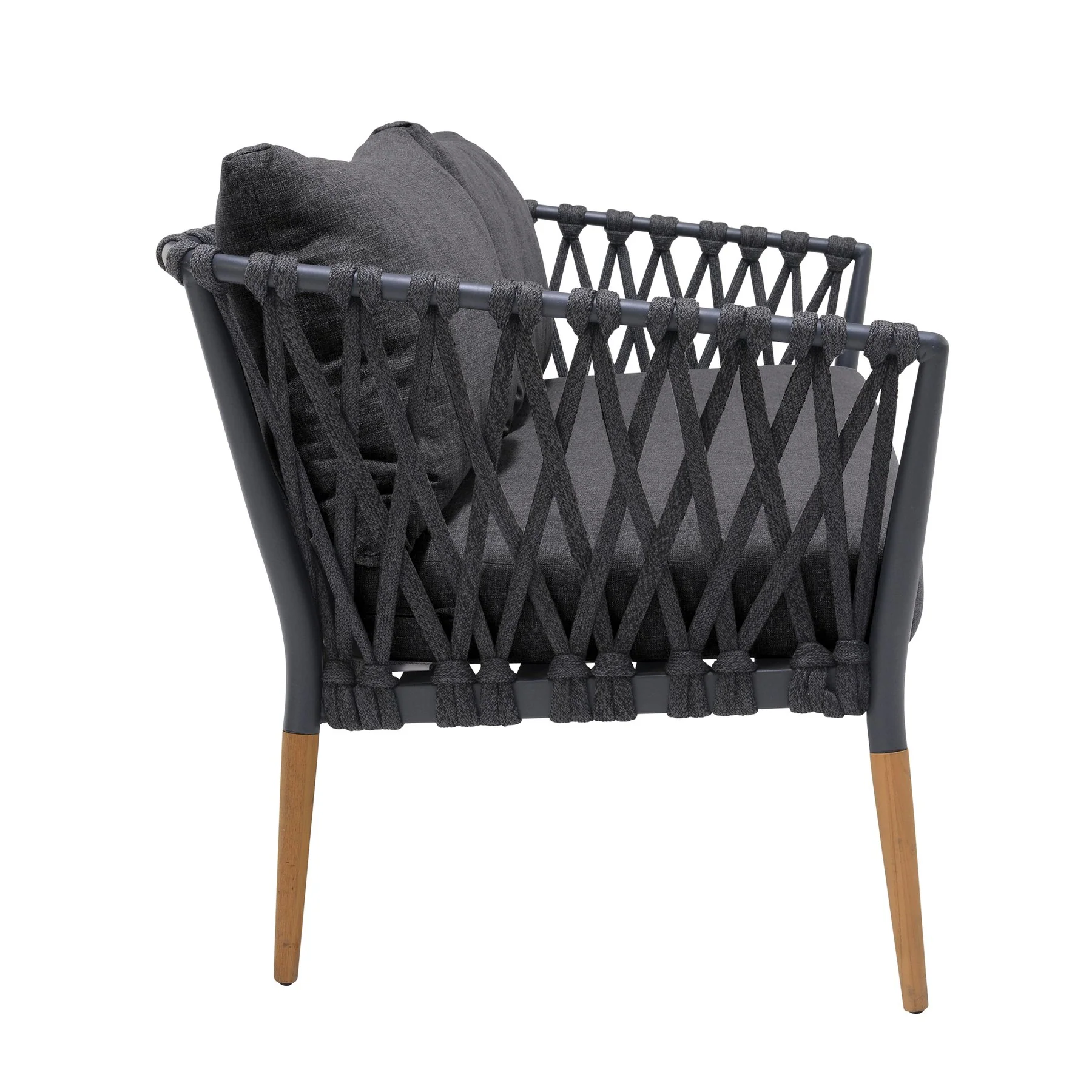 Ipanema Outdoor Teak Wood and Rope Sofa with Dark Gray Olefin - Image 3