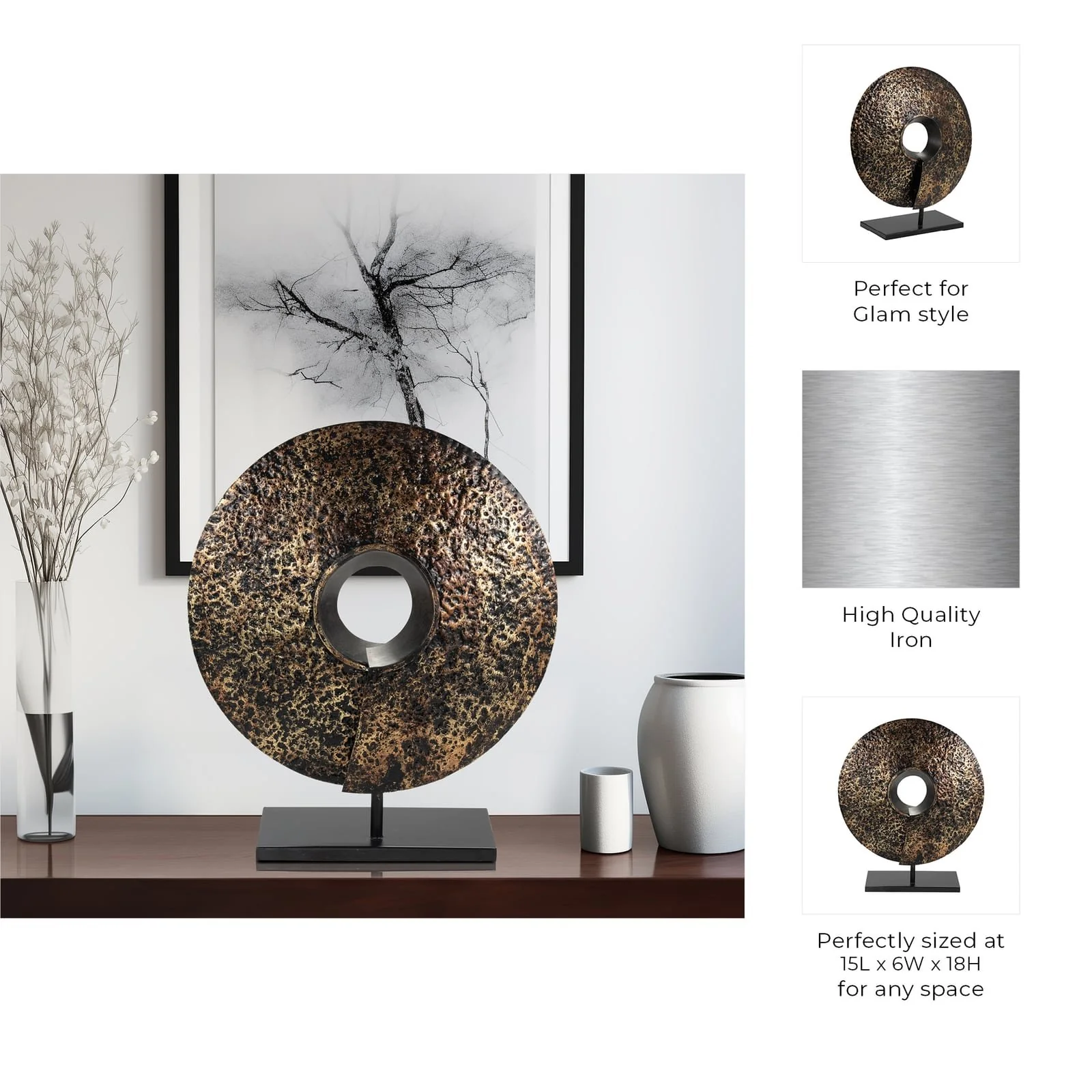 Iron,18"h,disc W/stand Deco,black/gold - Image 9