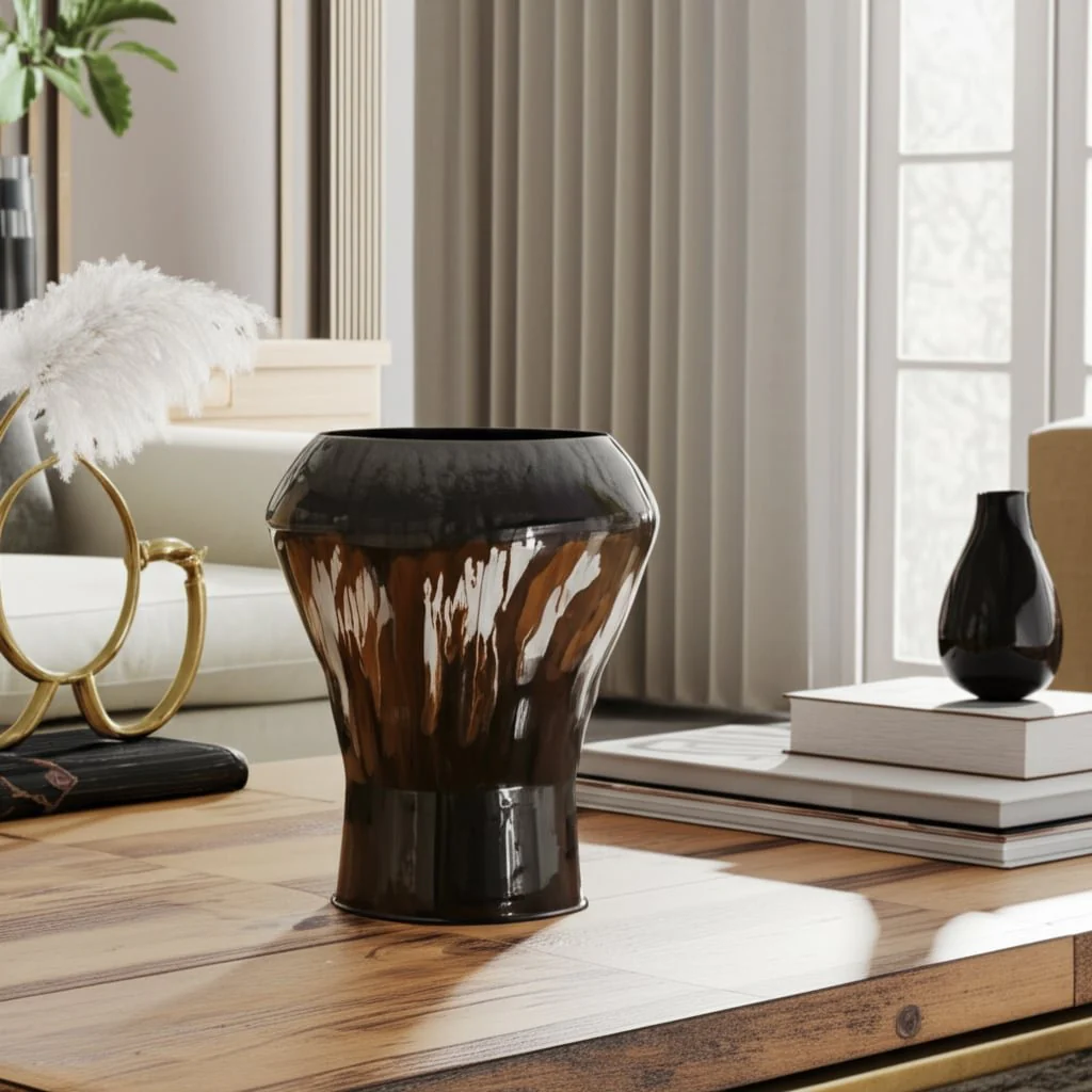 Iron,25"h,oval Stain Vase,black - Image 10