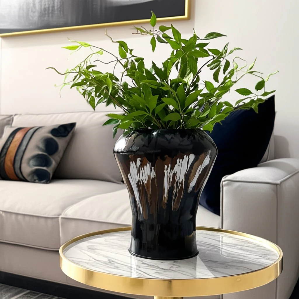 Iron,25"h,oval Stain Vase,black - Image 12