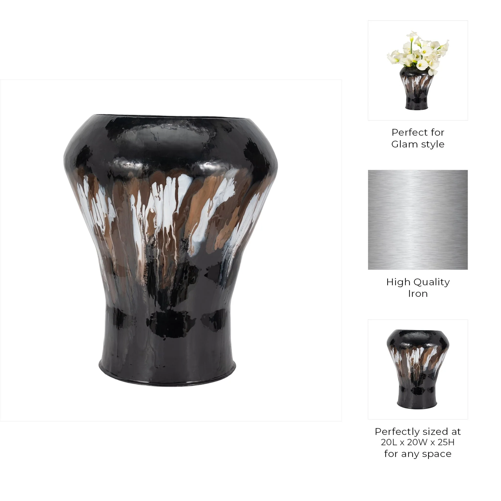 Iron,25"h,oval Stain Vase,black - Image 9