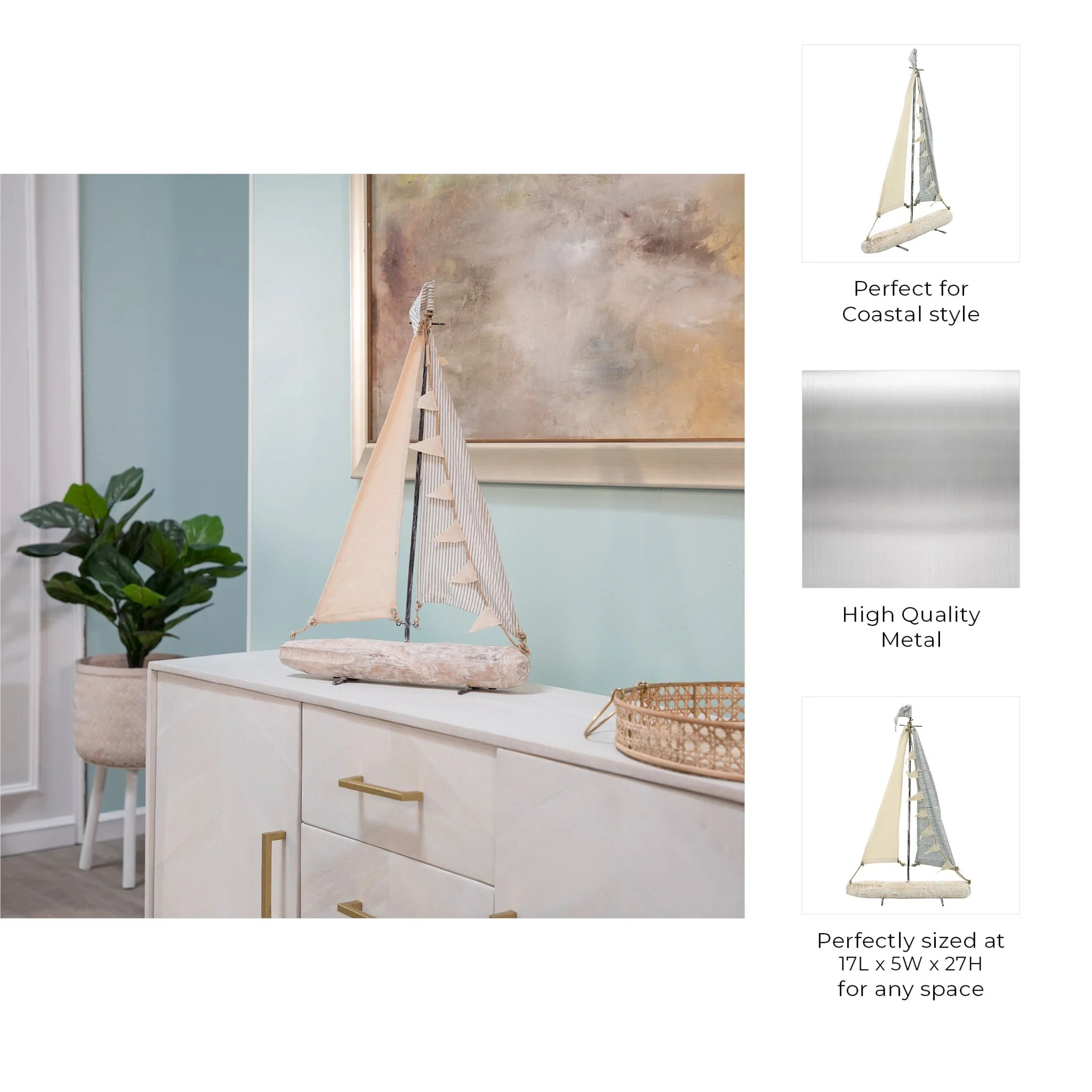Iron 27" Sailboat W/ Cloth Sails, Multi - Image 6