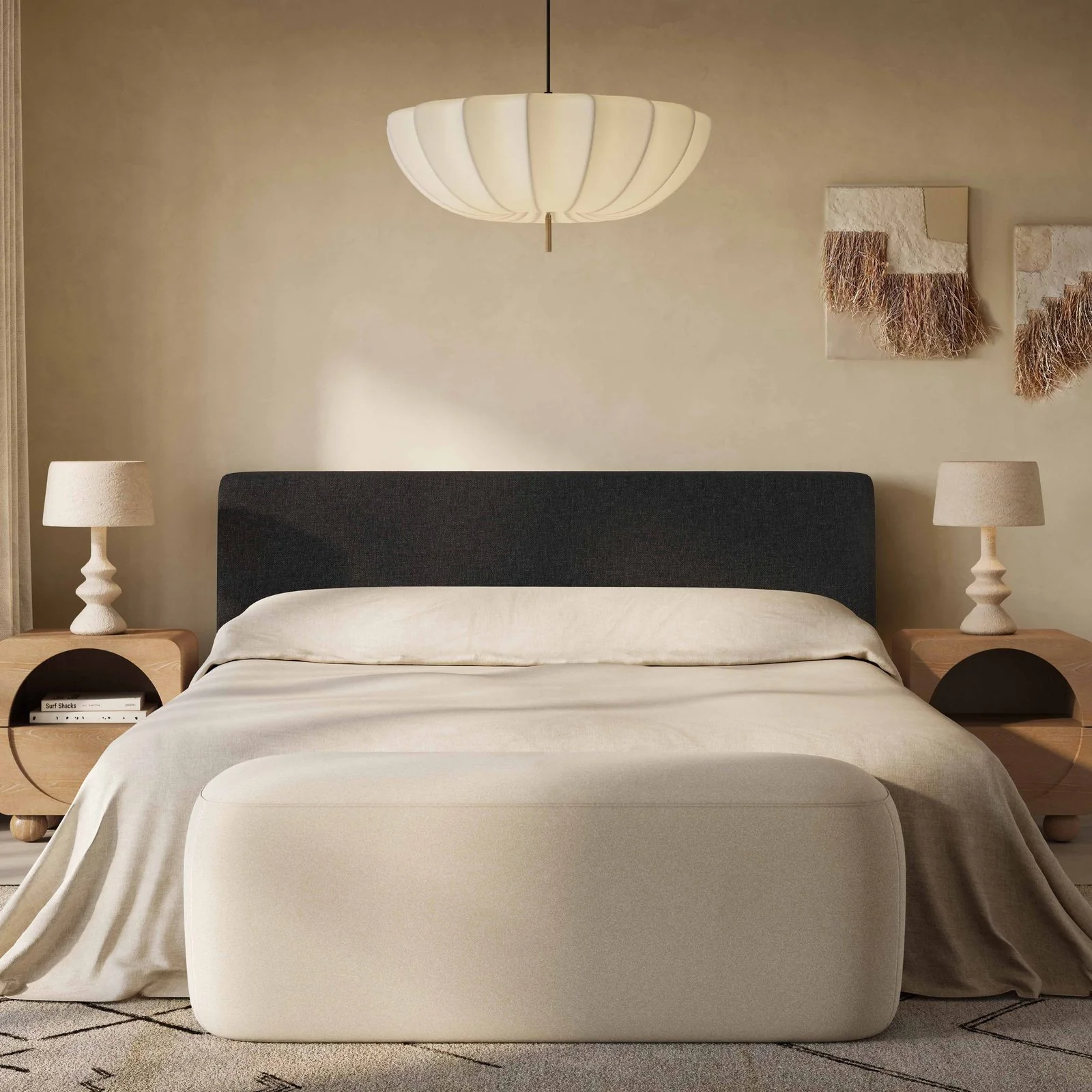 Isla Charcoal Textured Velvet Queen Bed - Image 2