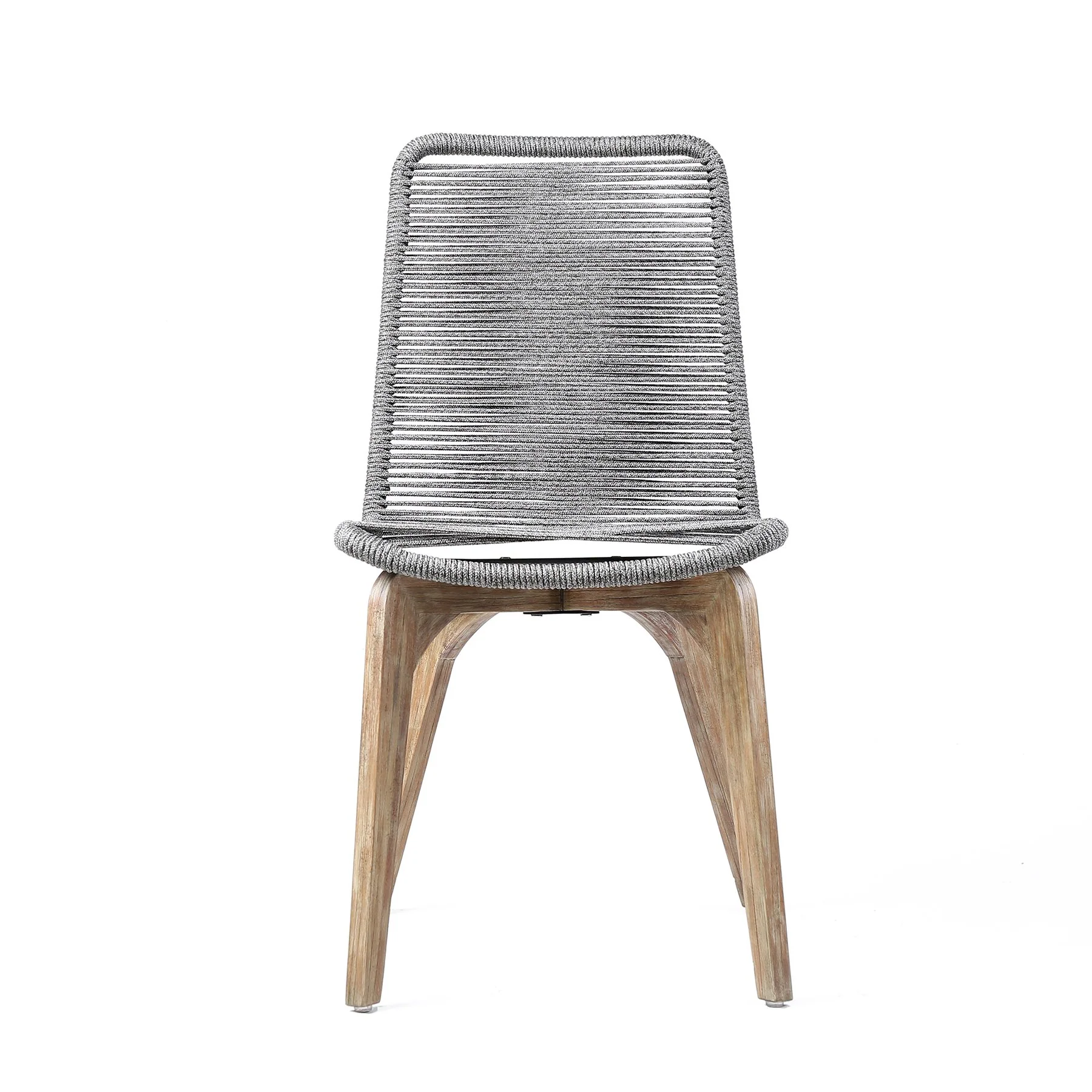 Island Outdoor Light Eucalyptus Wood and Gray Rope Dining Chairs - Set of 2 - Image 3
