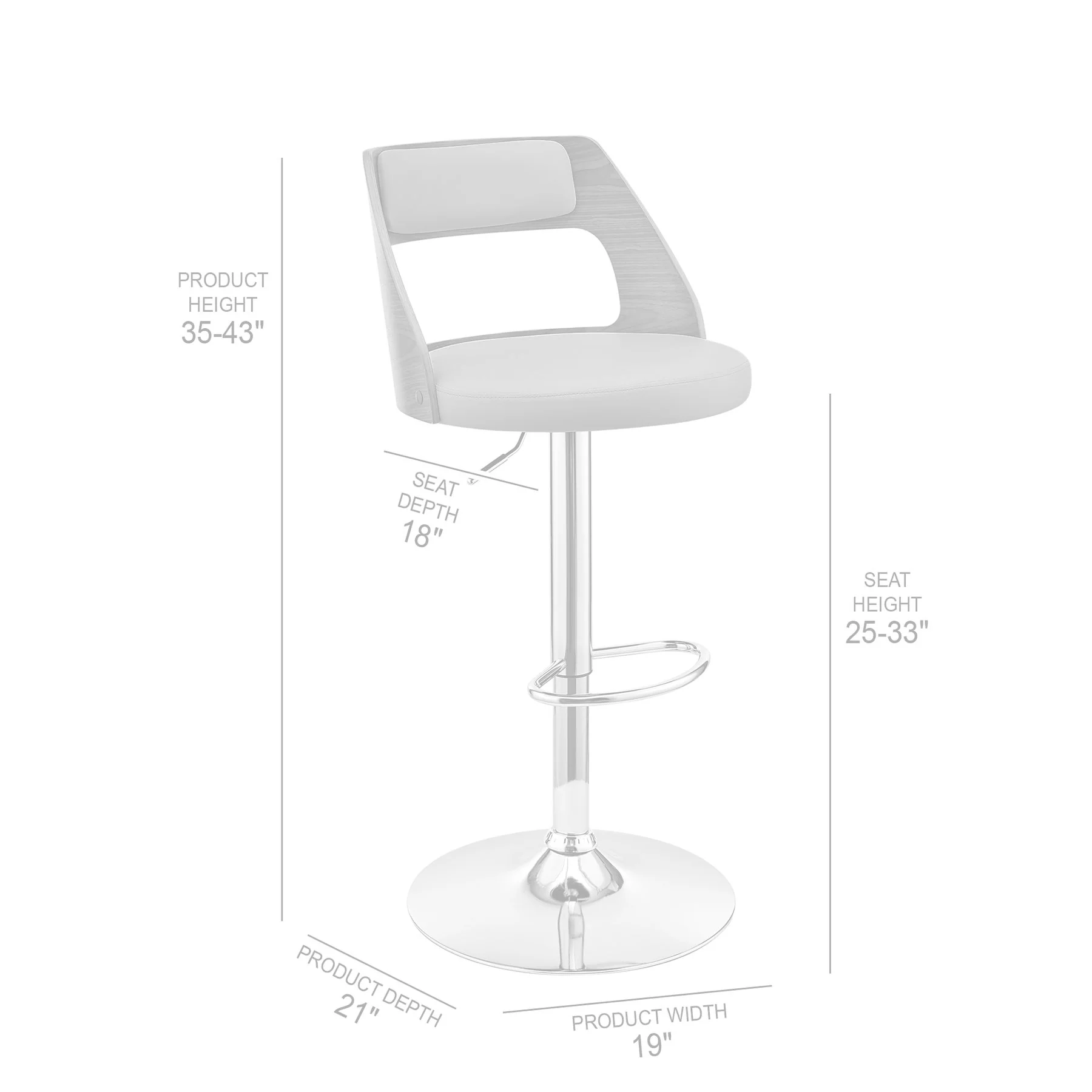 Itzan Adjustable Swivel Cream Faux Leather and Walnut Wood Bar Stool with Chrome Base - Image 9