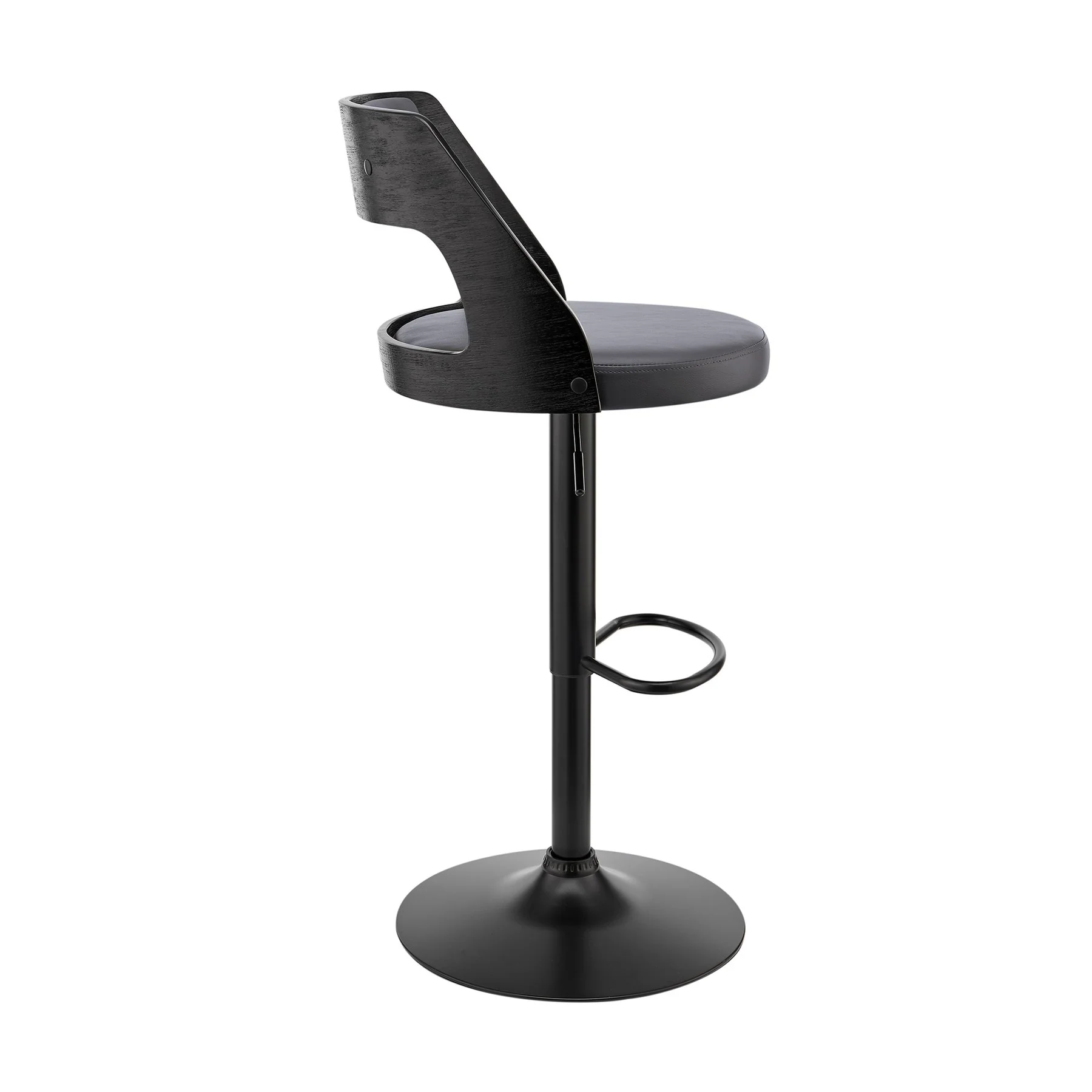 Itzan Adjustable Swivel Gray Faux Leather and Black Wood Bar Stool with Black Base - Image 3